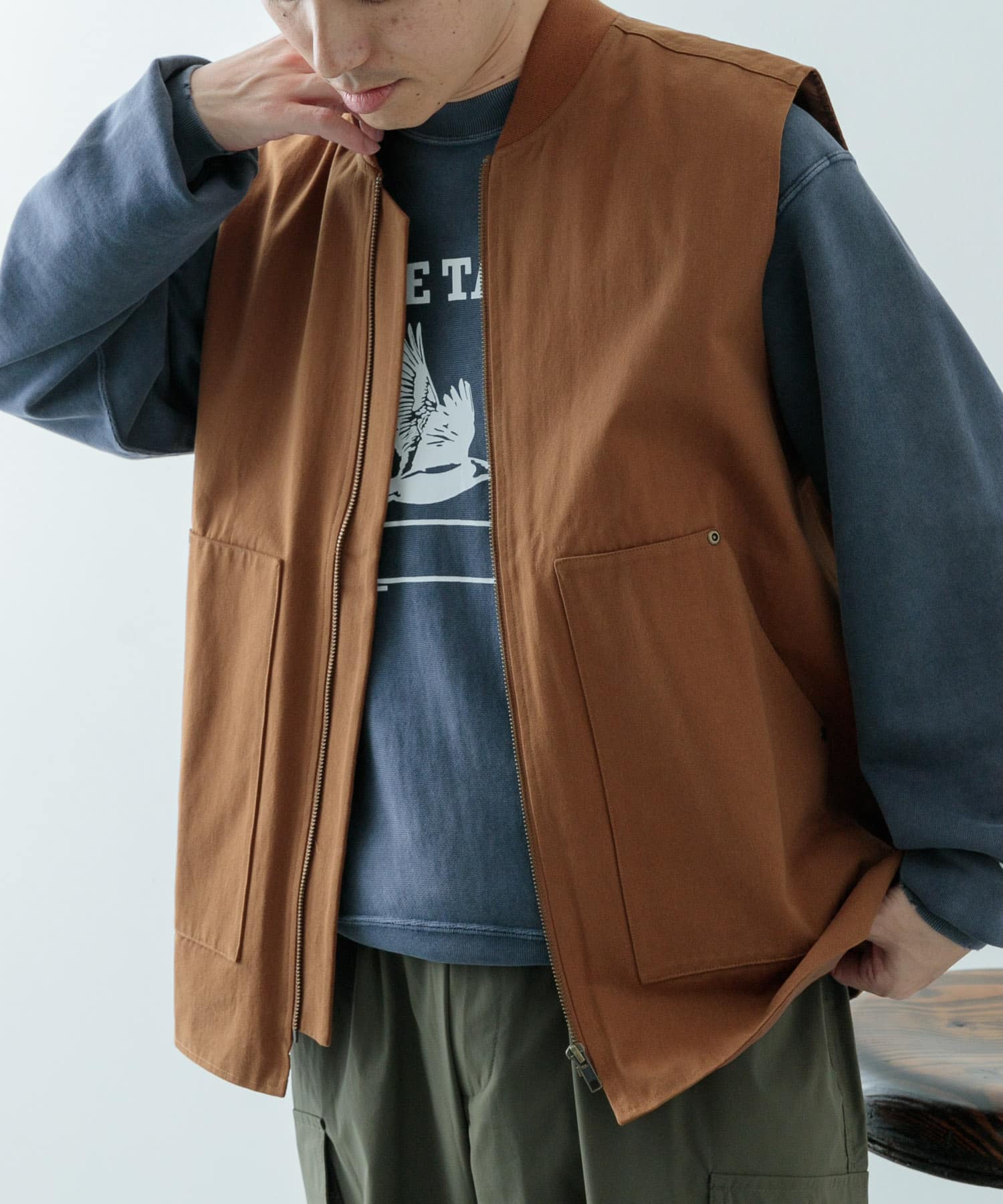 ジップアップ コットンワークベスト