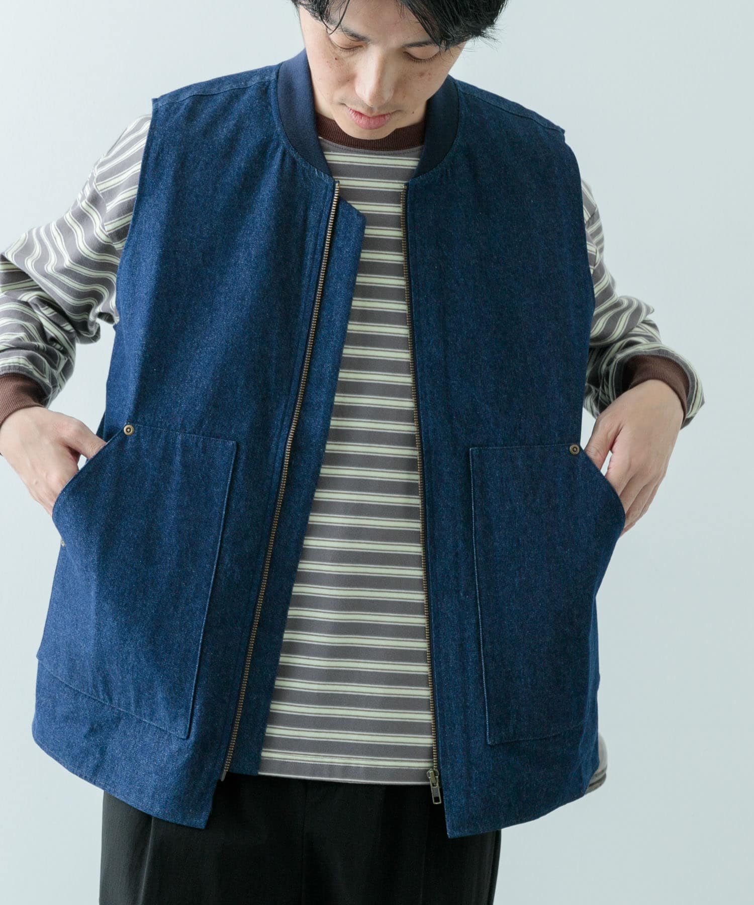 ジップアップ コットンワークベスト
