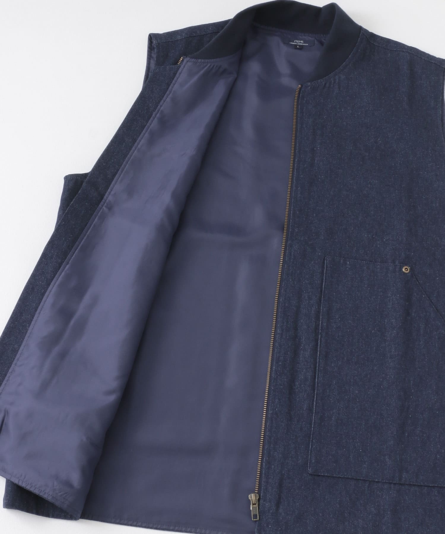 ジップアップ コットンワークベスト BLU M