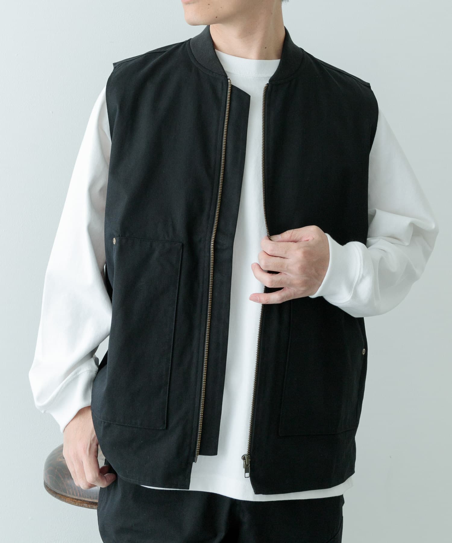 ジップアップ コットンワークベスト
