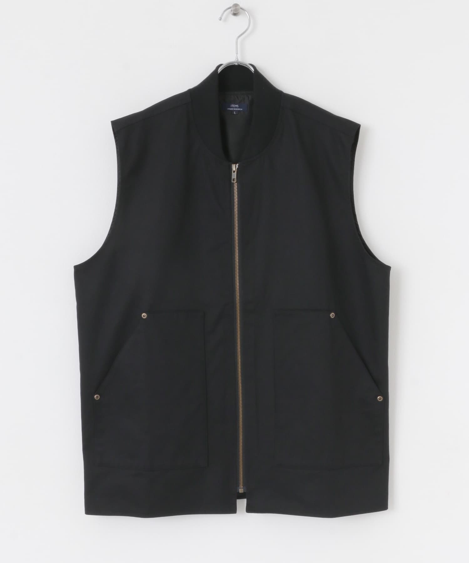 ジップアップ コットンワークベスト BLK M