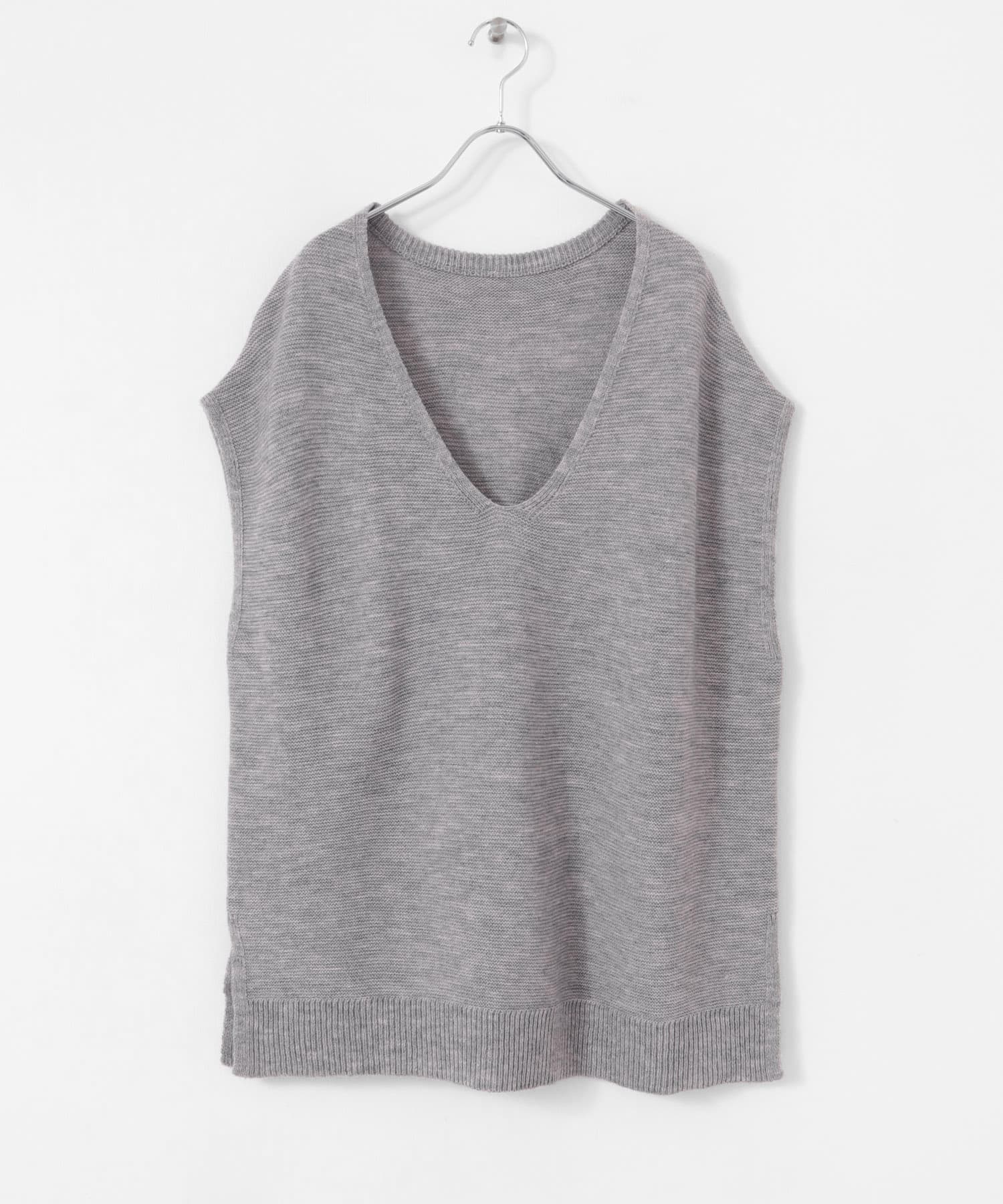 アンゴラタッチユルVニットベスト GRY FREE