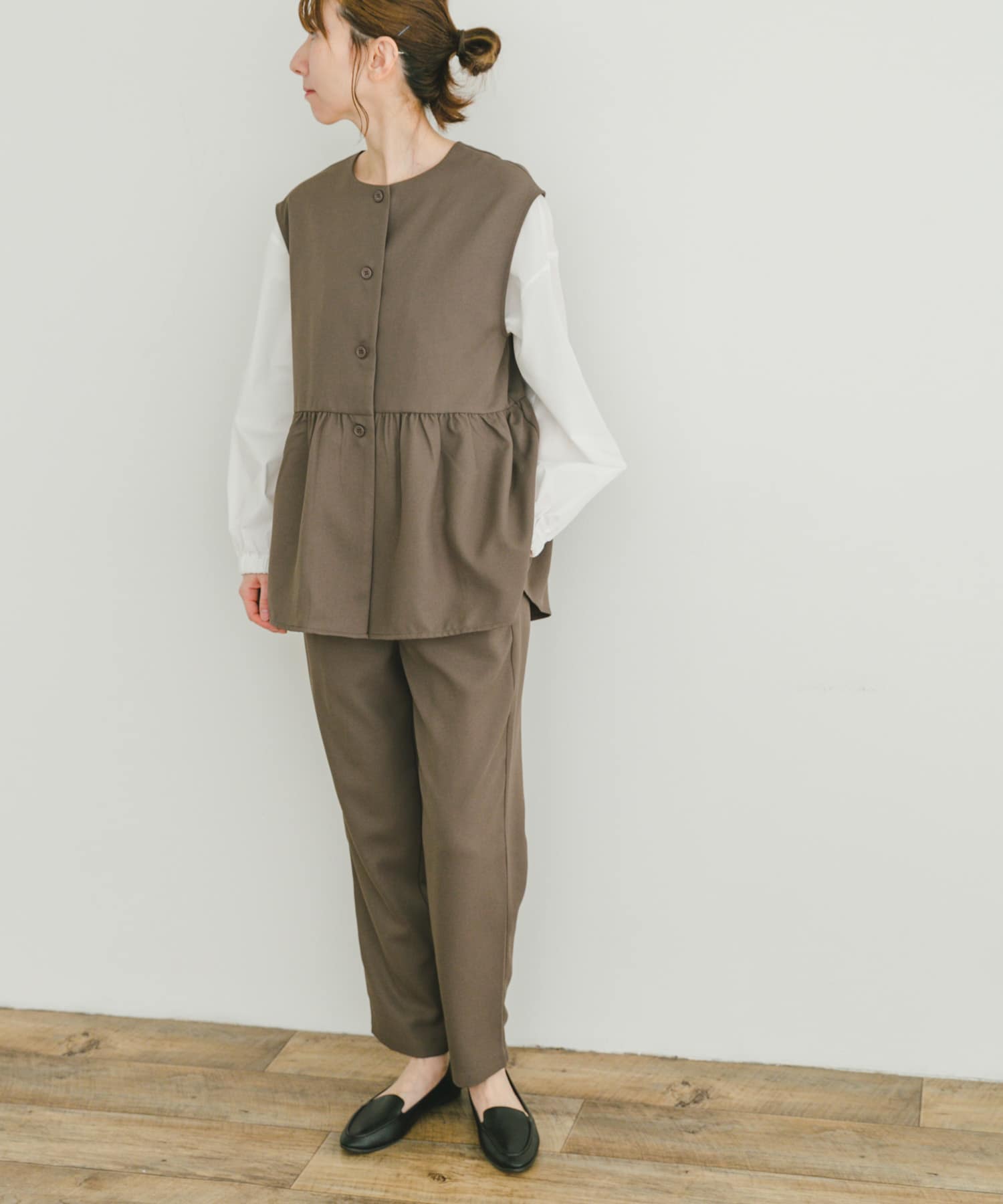 ペプラムブラウス×パンツ3セット