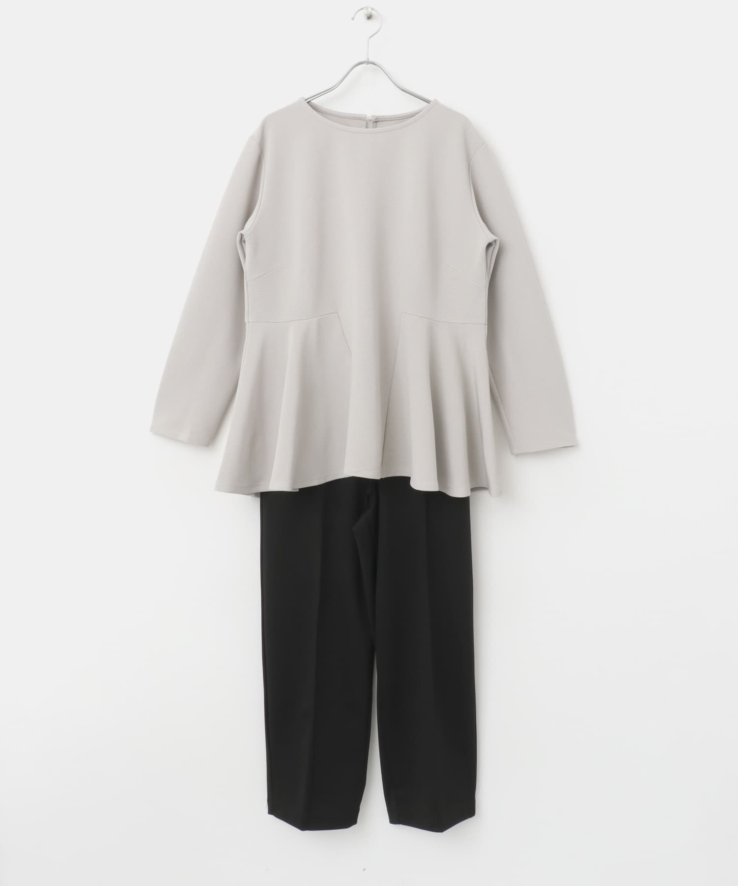 ペプラムトップス×パンツセット OFF×BLK FREE