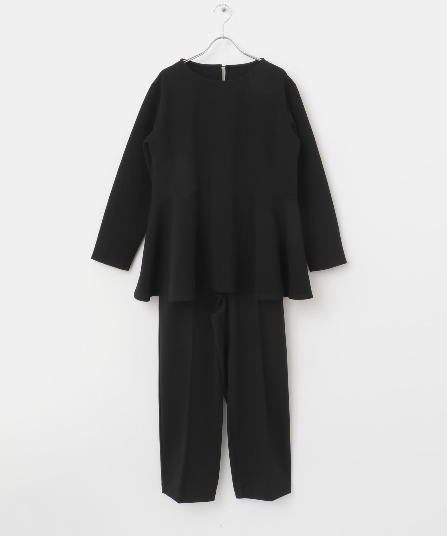 ペプラムトップス×パンツセット BLK×BLK FREE