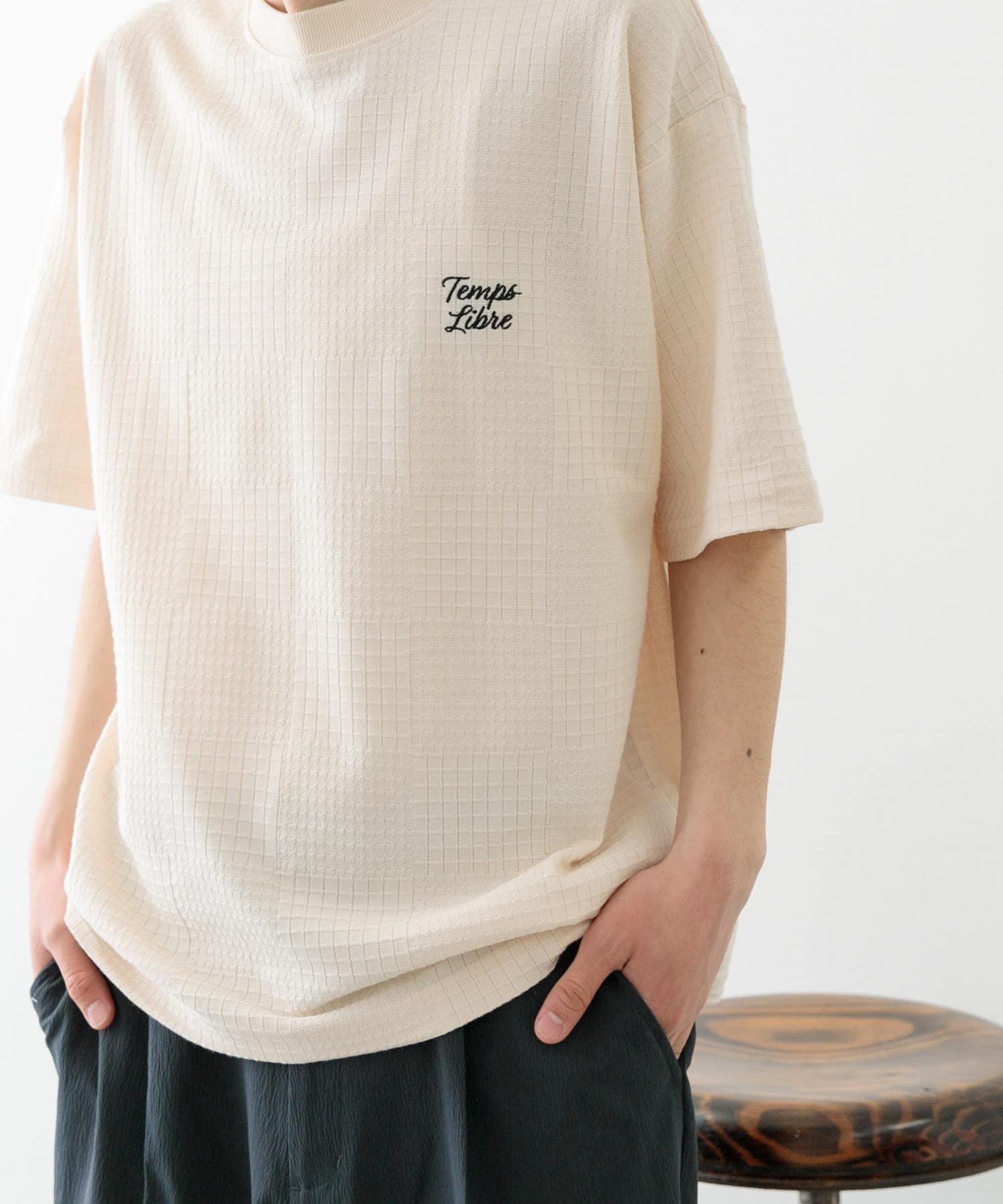 ワンポイント刺繍チェックジャカードTシャツ