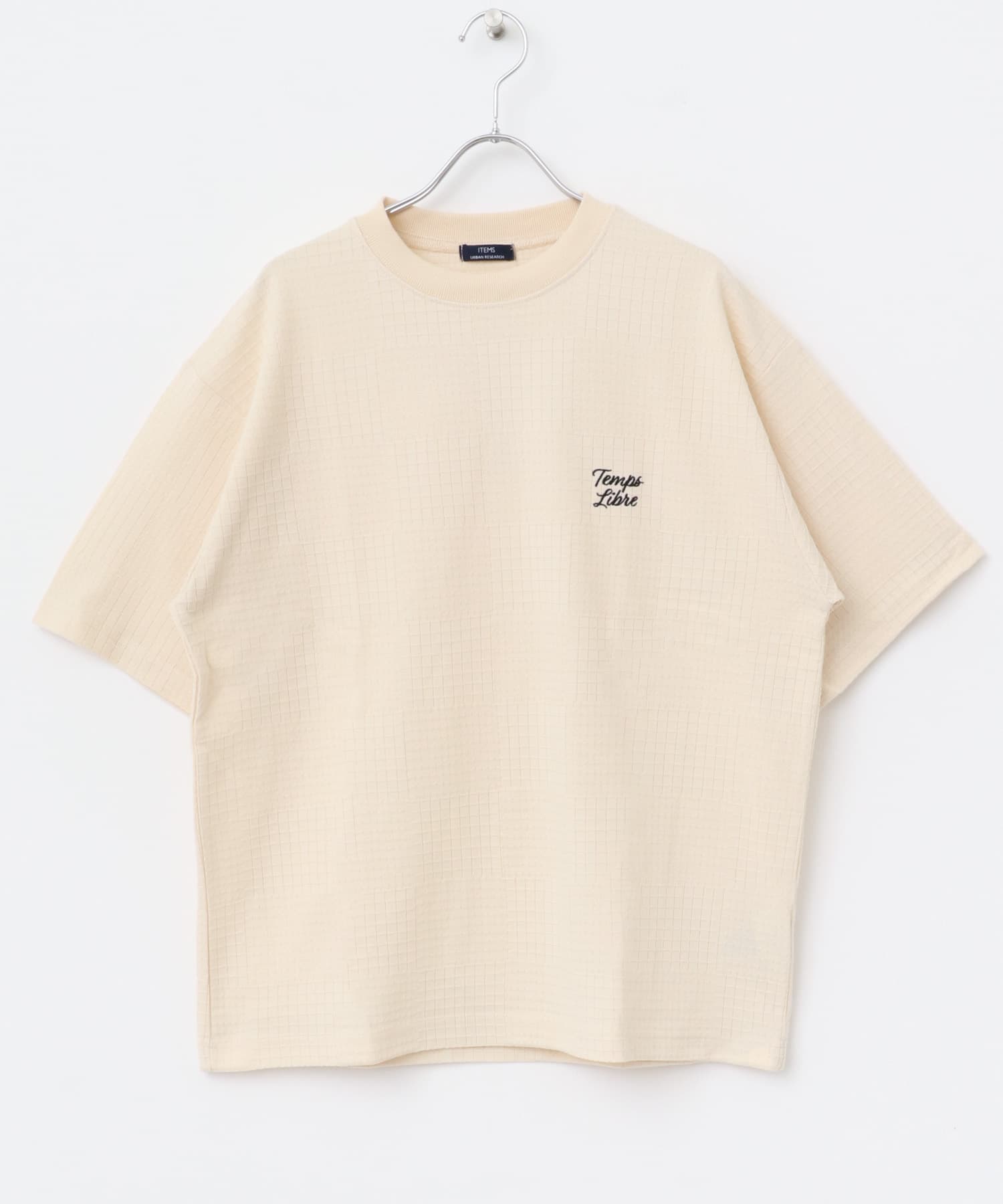 ワンポイント刺繍チェックジャカードTシャツ BEG M