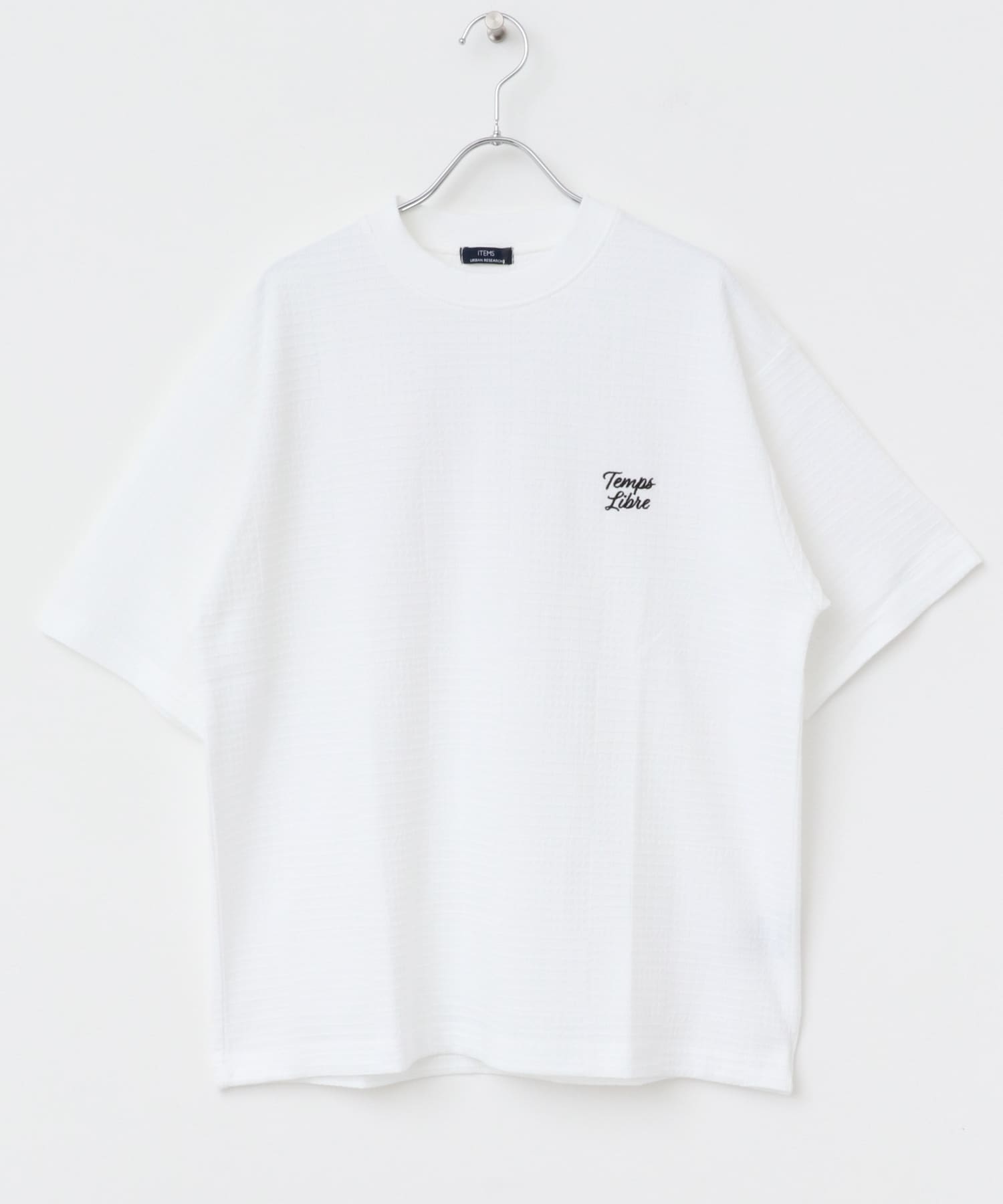 ワンポイント刺繍チェックジャカードTシャツ WHT M