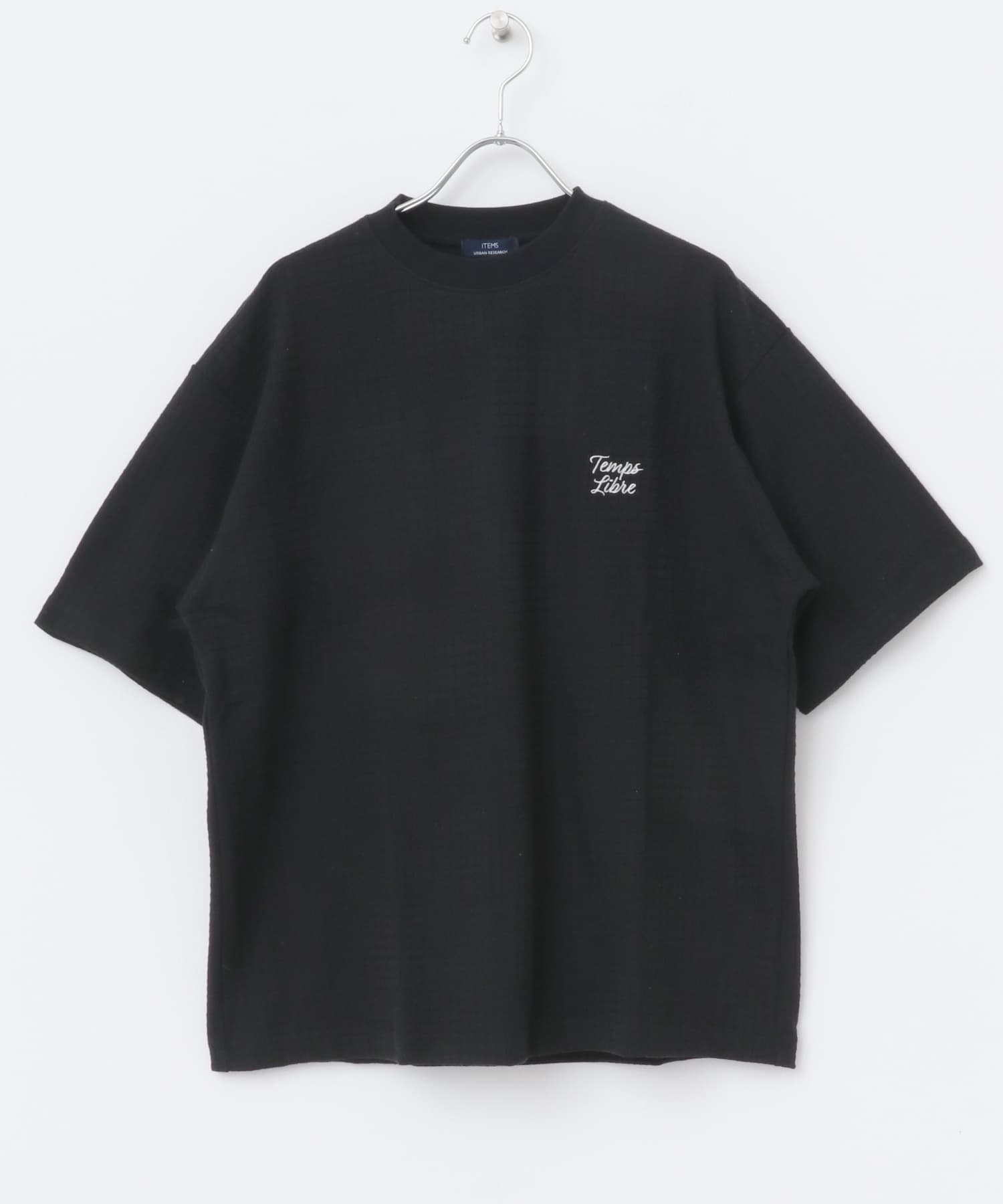 ワンポイント刺繍チェックジャカードTシャツ BLK M