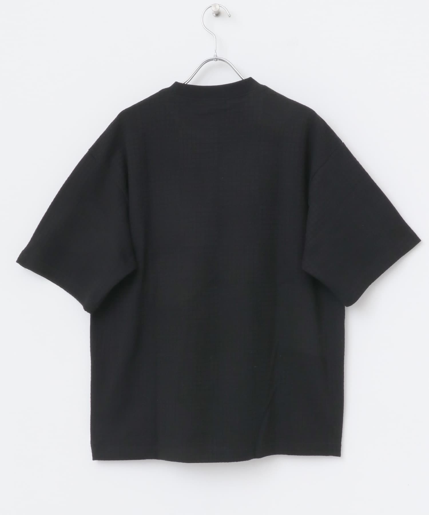 ワンポイント刺繍チェックジャカードTシャツ BLK M