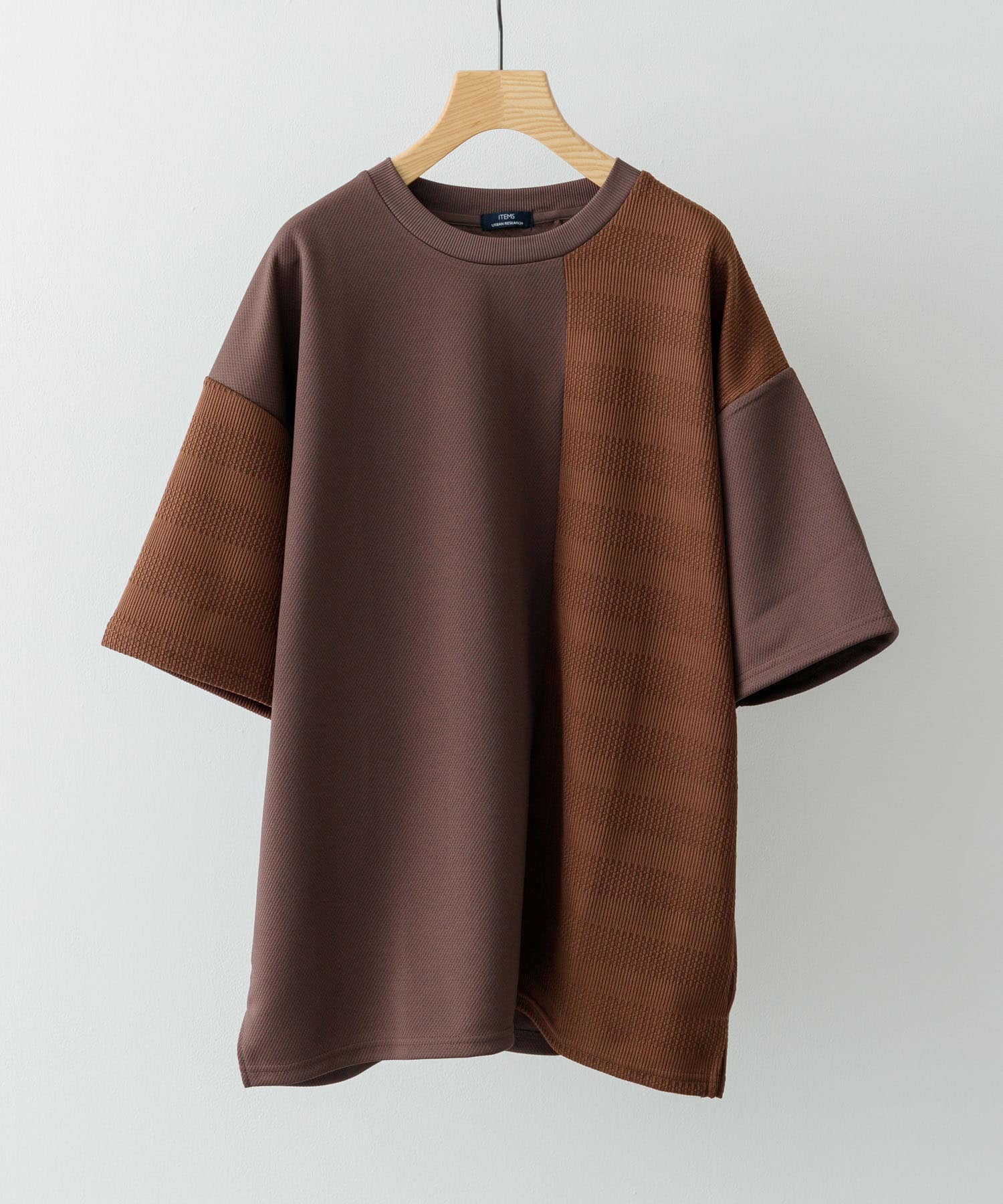 クルーネックジャカード切替トップス BRN M