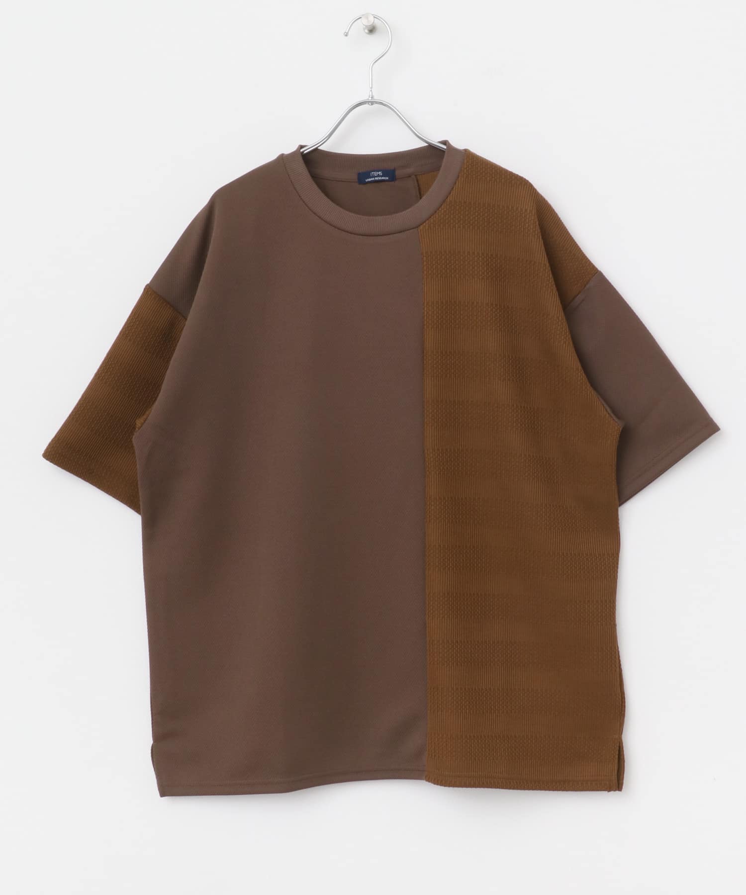 クルーネックジャカード切替トップス BRN M