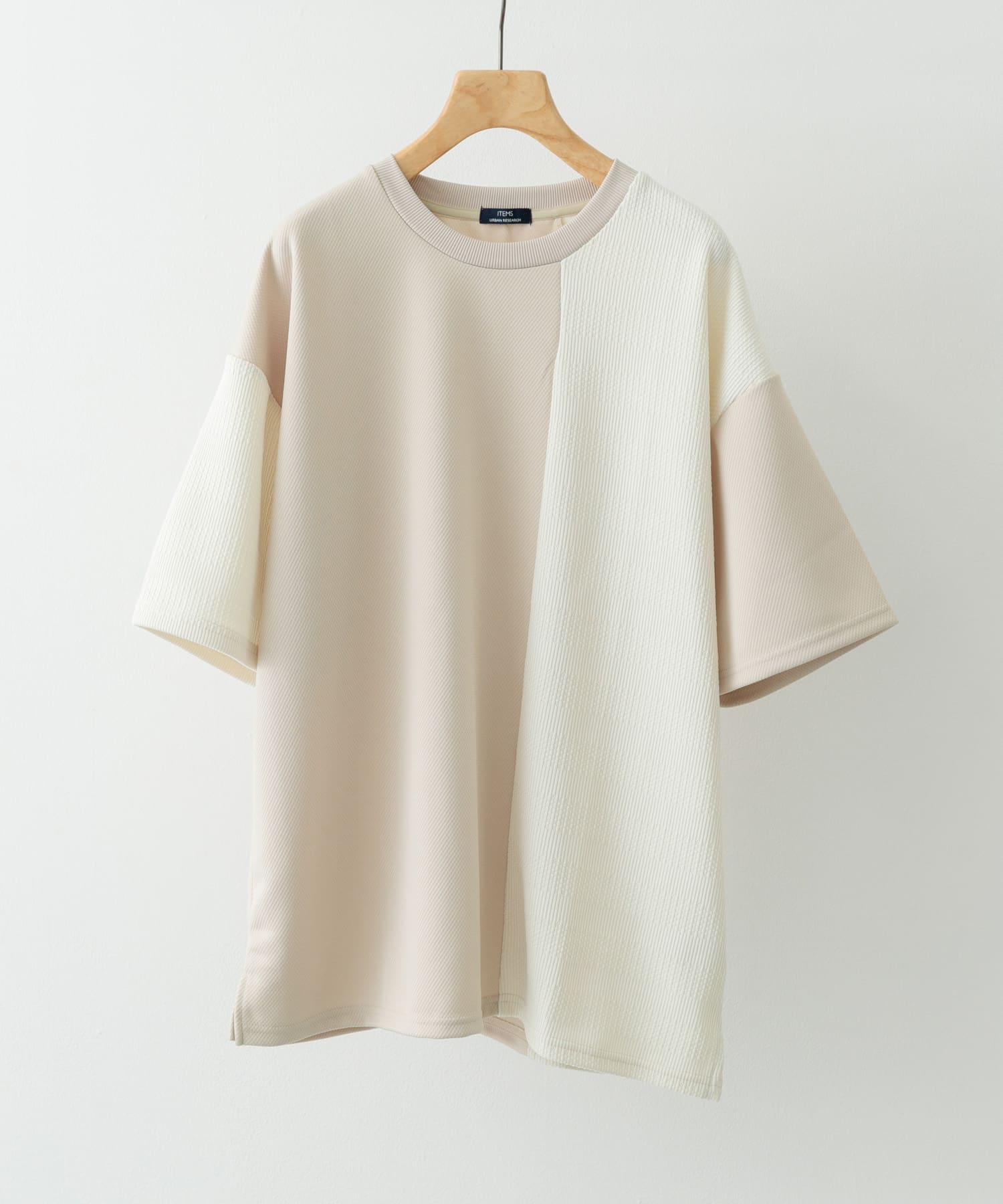 クルーネックジャカード切替トップス BEG M