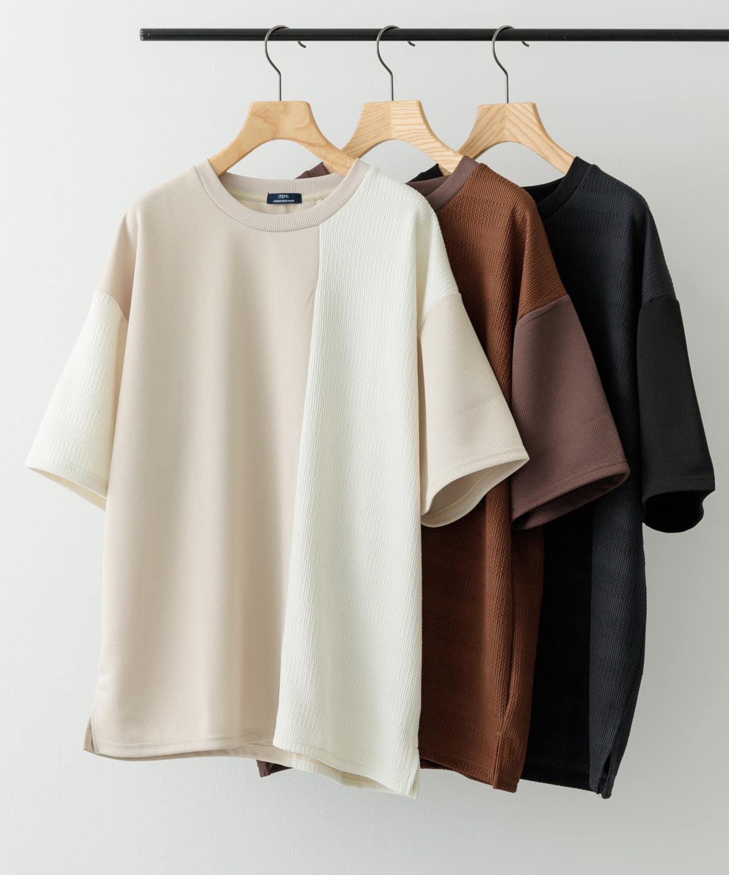 クルーネックジャカード切替トップス BEG L