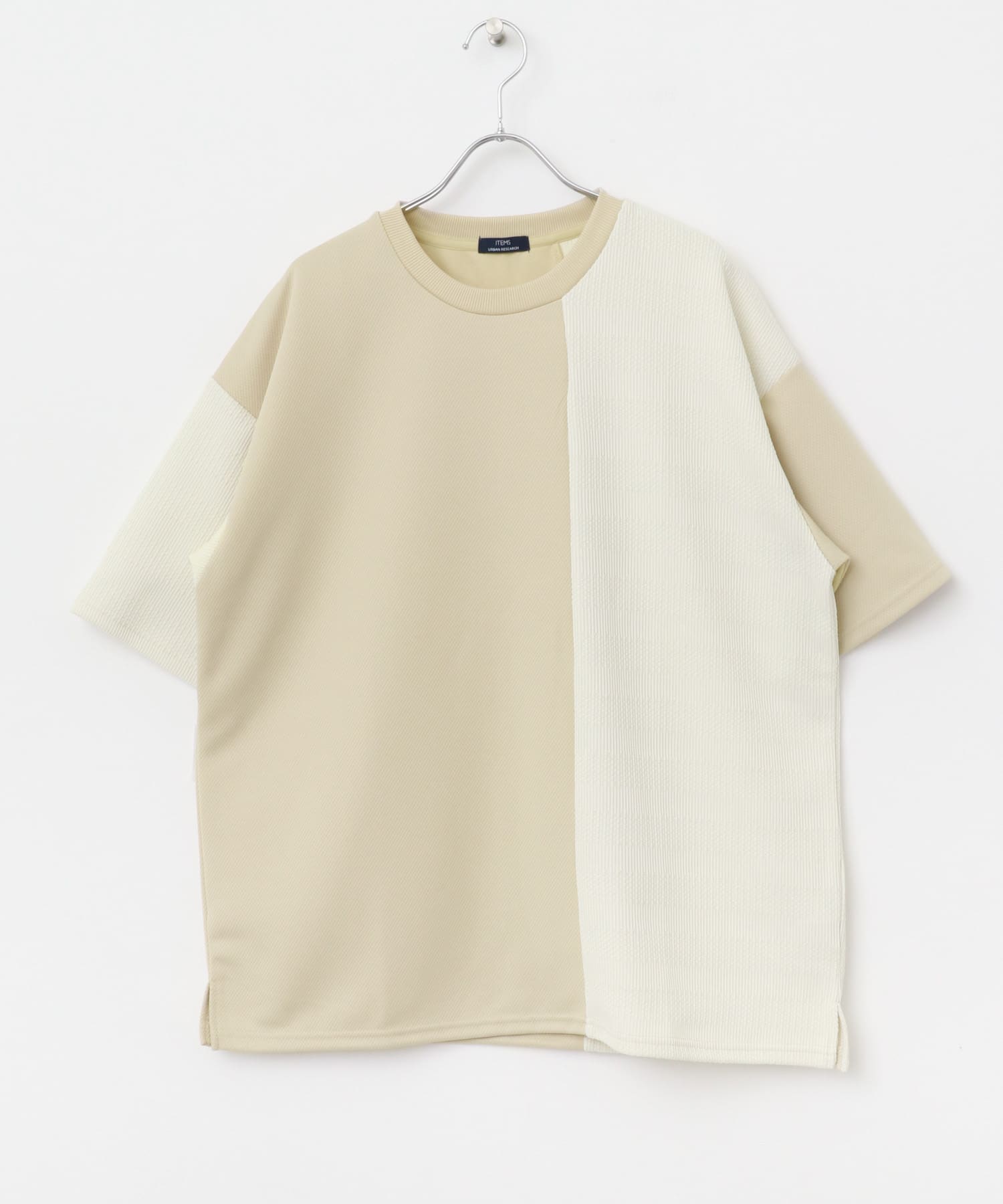 クルーネックジャカード切替トップス BEG M