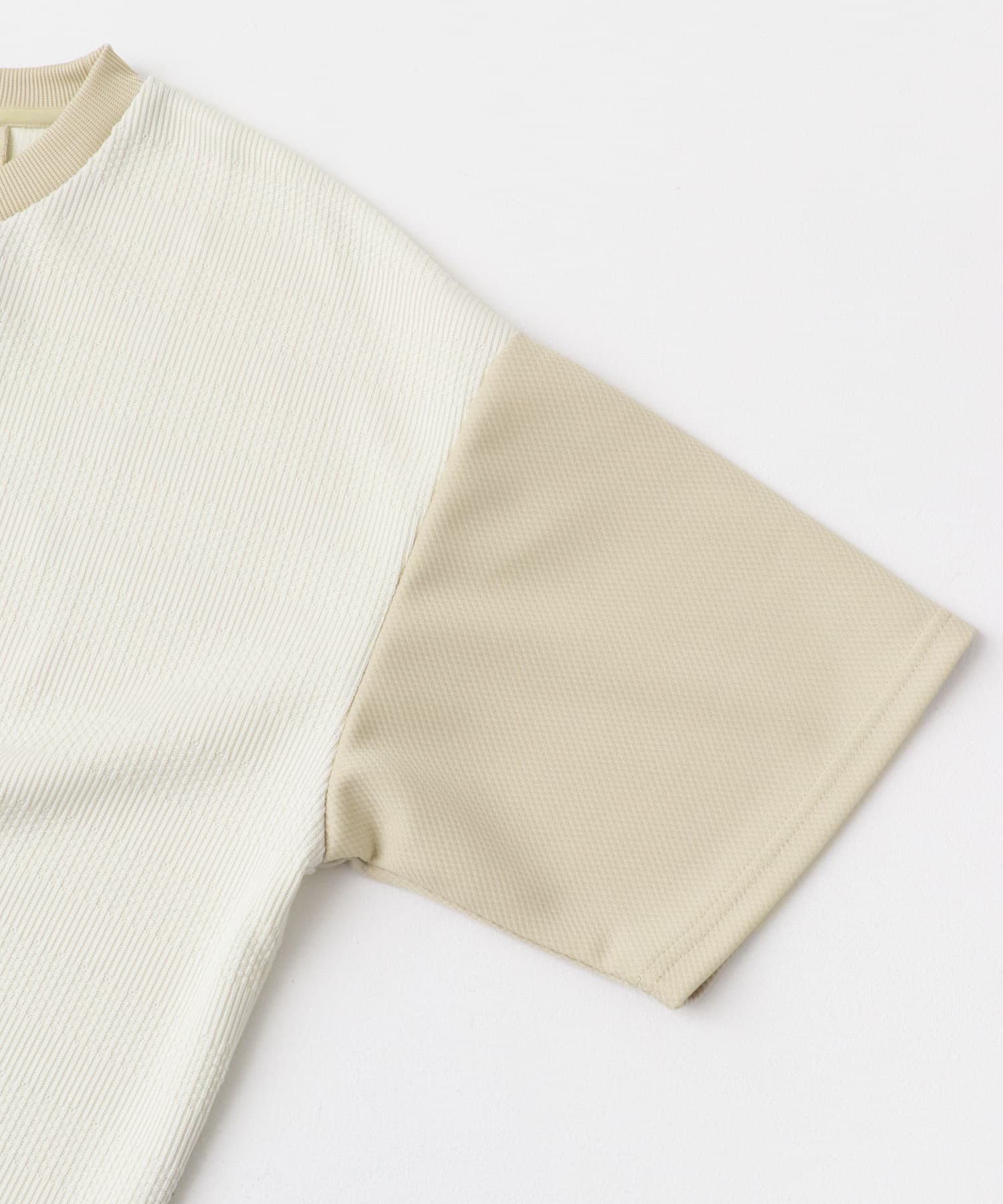 クルーネックジャカード切替トップス BEG M