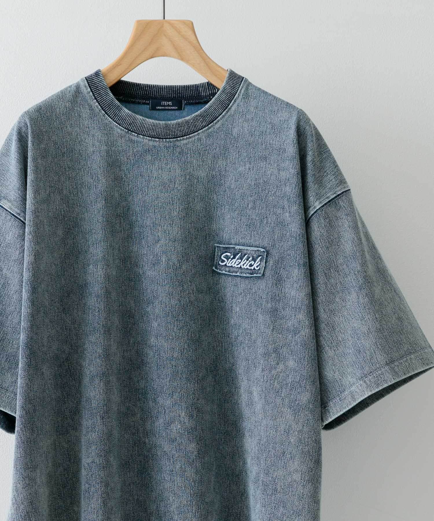 ワンポイント刺繍クルーネックデニムTシャツ