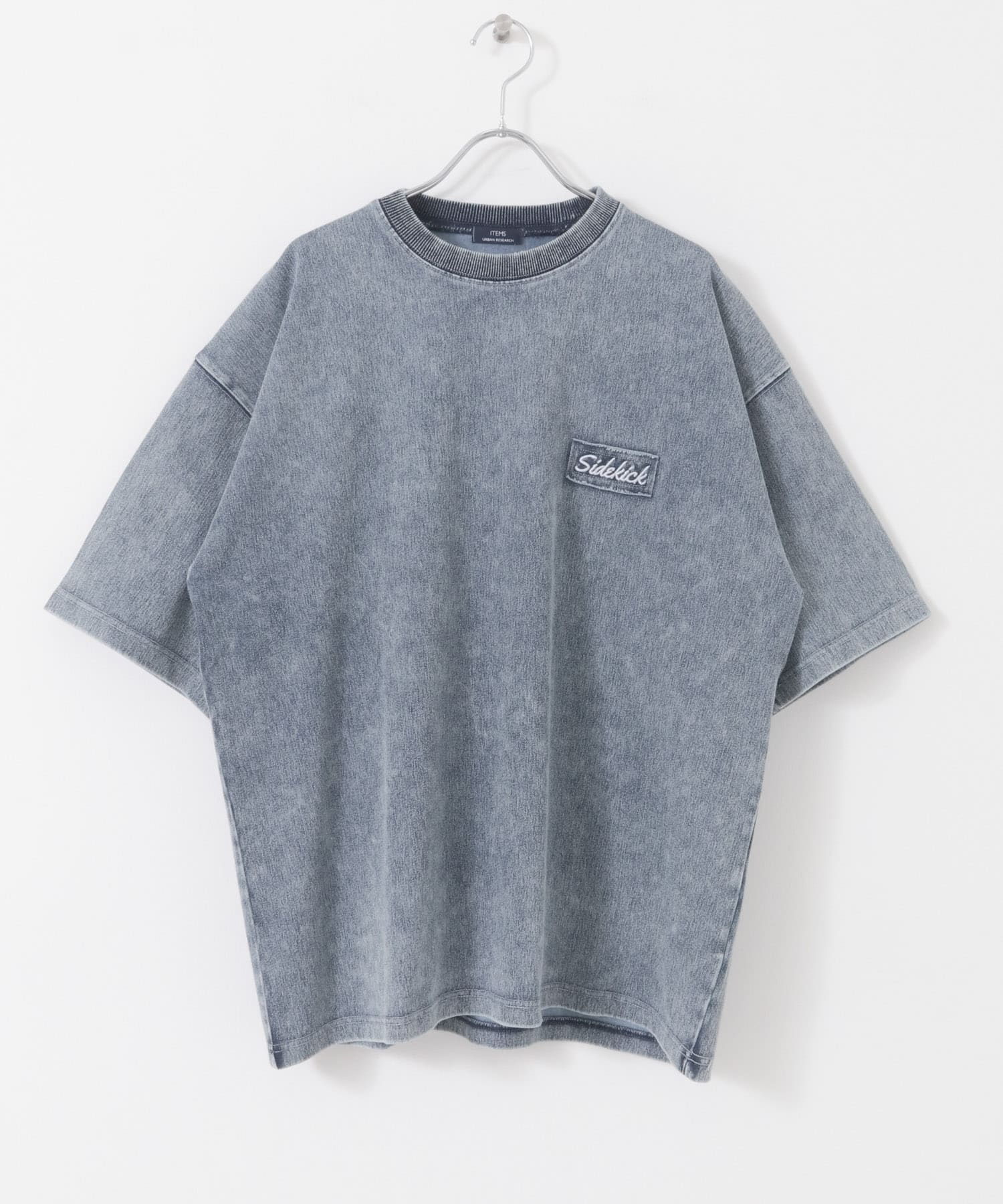 ワンポイント刺繍クルーネックデニムTシャツ BLU M