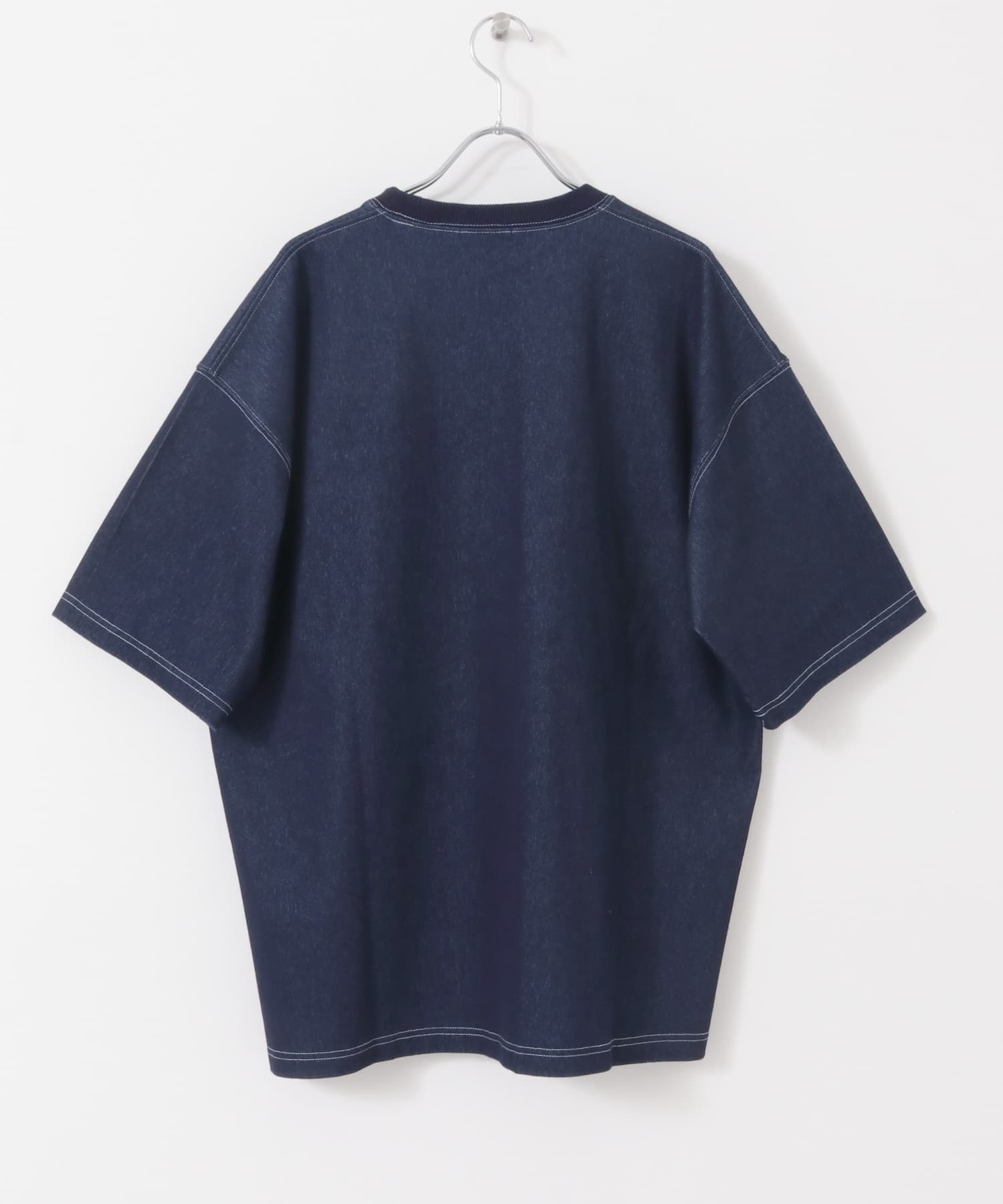 ワンポイント刺繍クルーネックデニムTシャツ NVY M