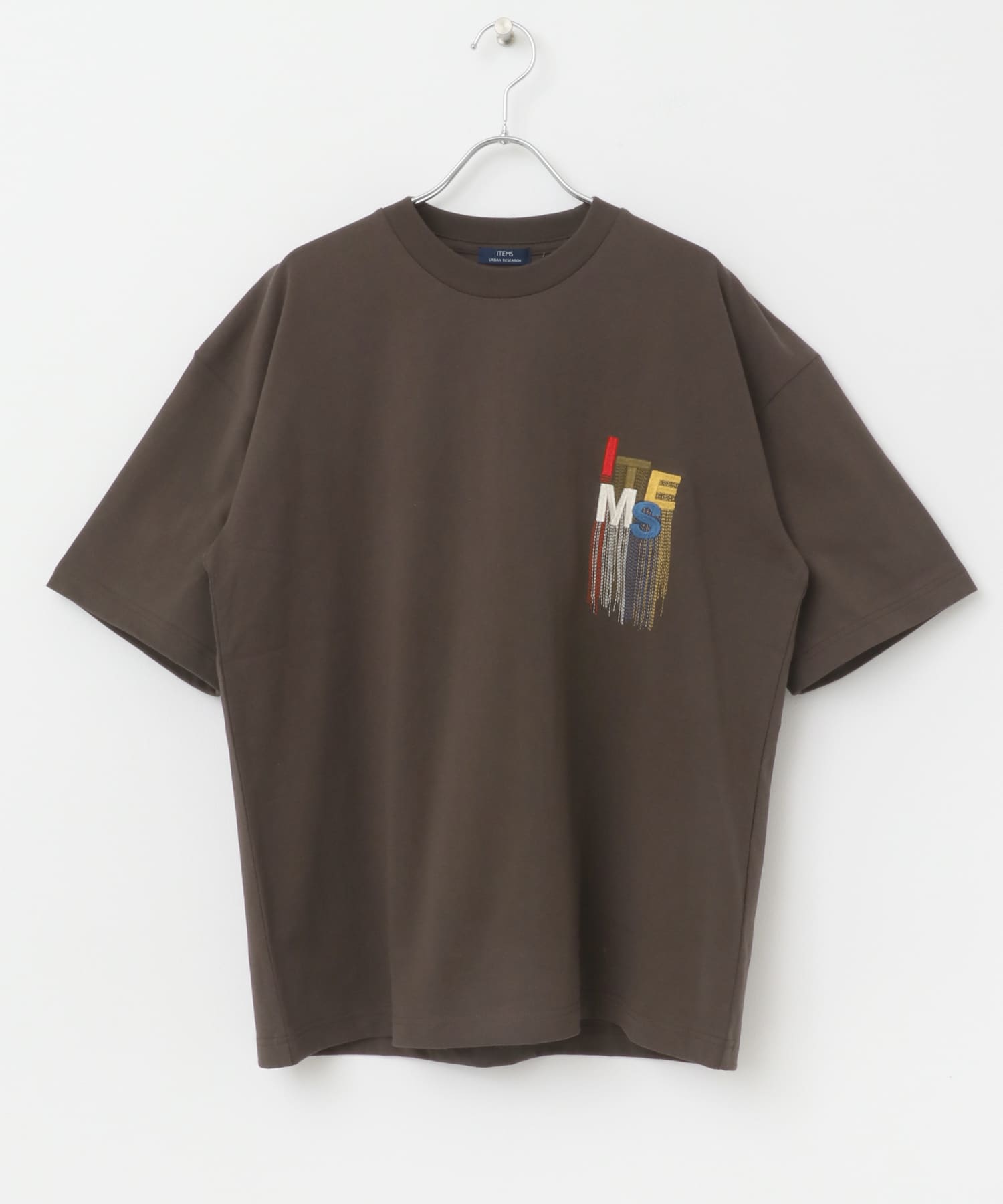 フリンジ刺繍T-shirts Logo BRN M