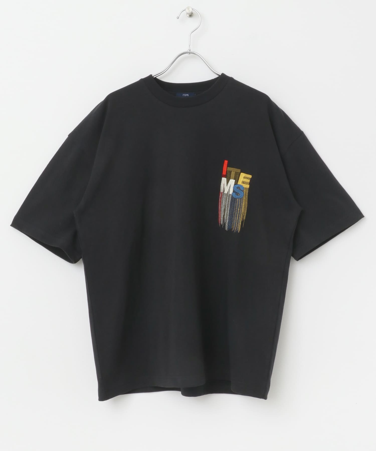 フリンジ刺繍T-shirts Logo BLK M