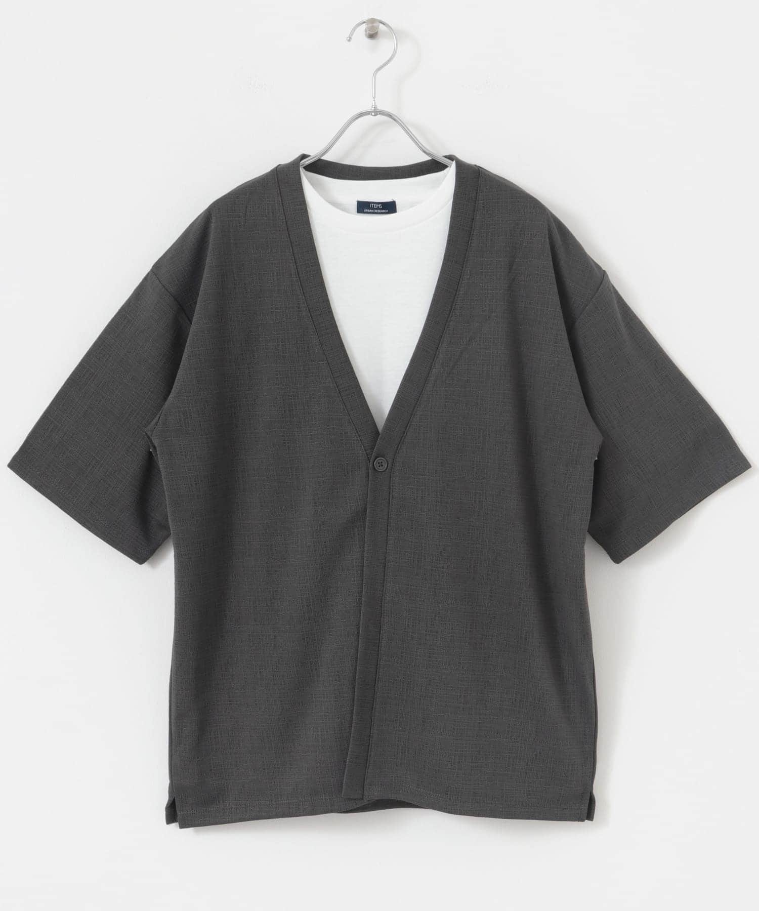 ジャガード5分袖カーディガン+ポンチTシャツセット CHA M