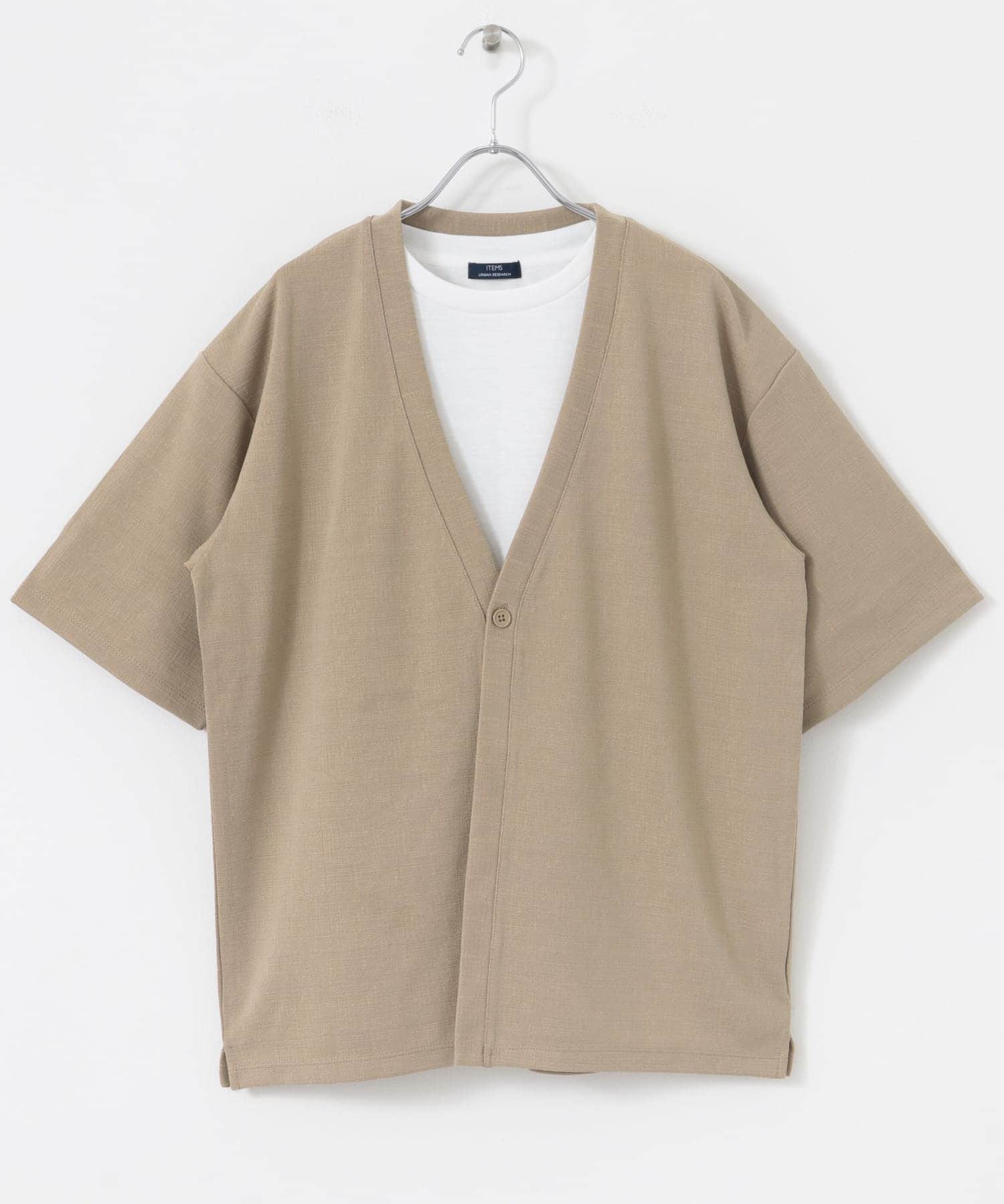 ジャガード5分袖カーディガン+ポンチTシャツセット BEG M