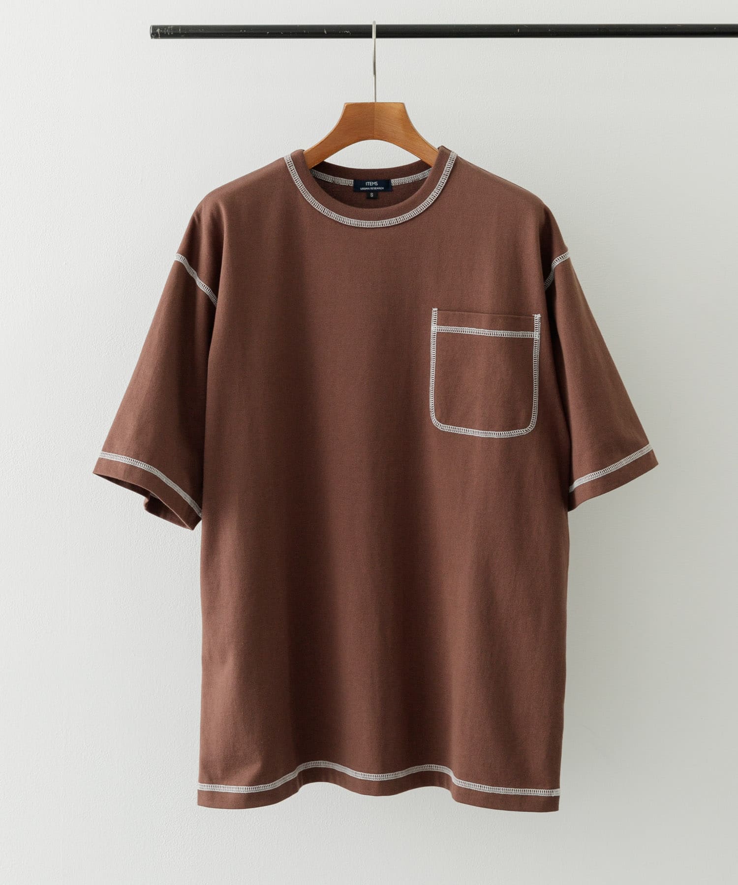 配色ステッチクルーネックTシャツ BRN S