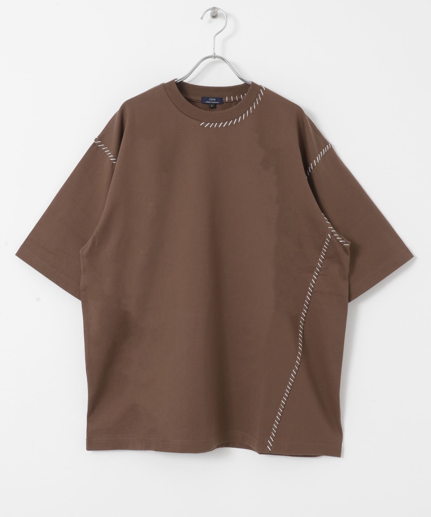 ブランケットステッチクルーネックTシャツ BRN S