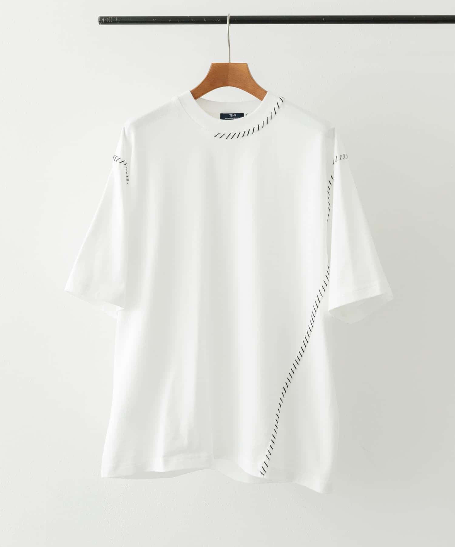 ブランケットステッチクルーネックTシャツ WHT S