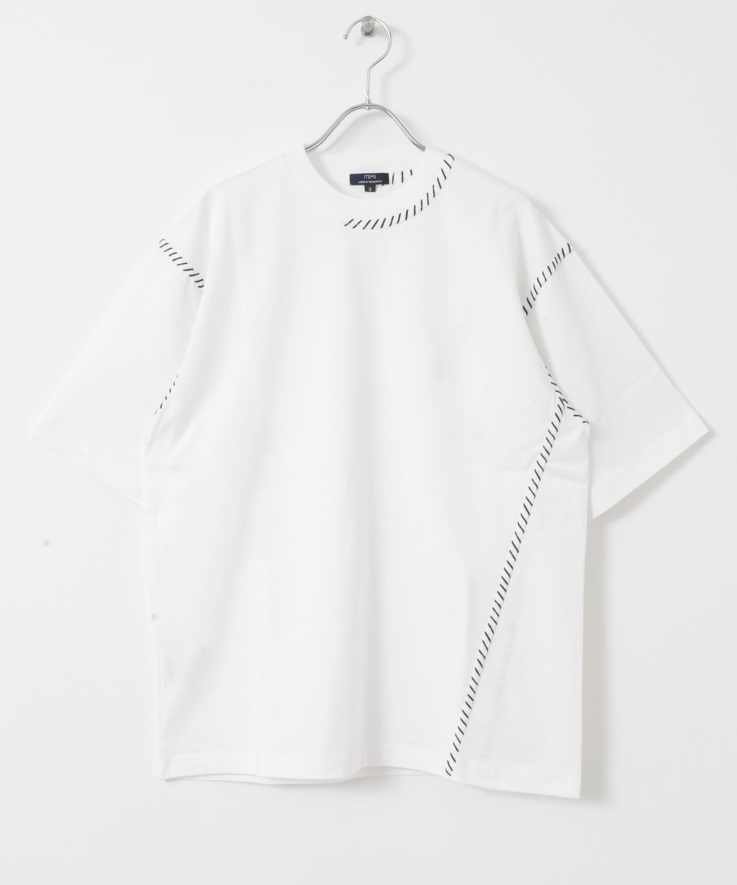 ブランケットステッチクルーネックTシャツ WHT S