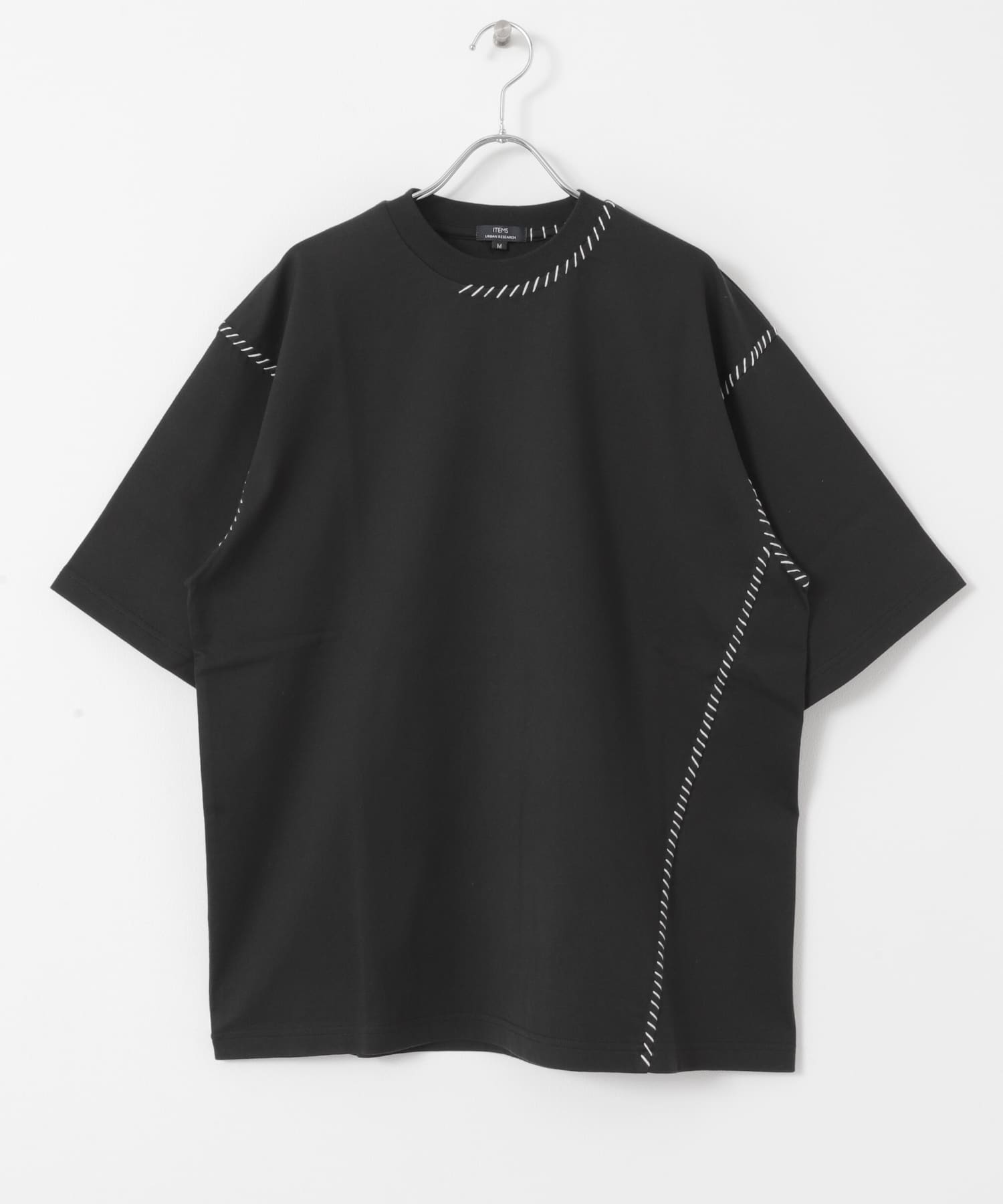 ブランケットステッチクルーネックTシャツ BLK S