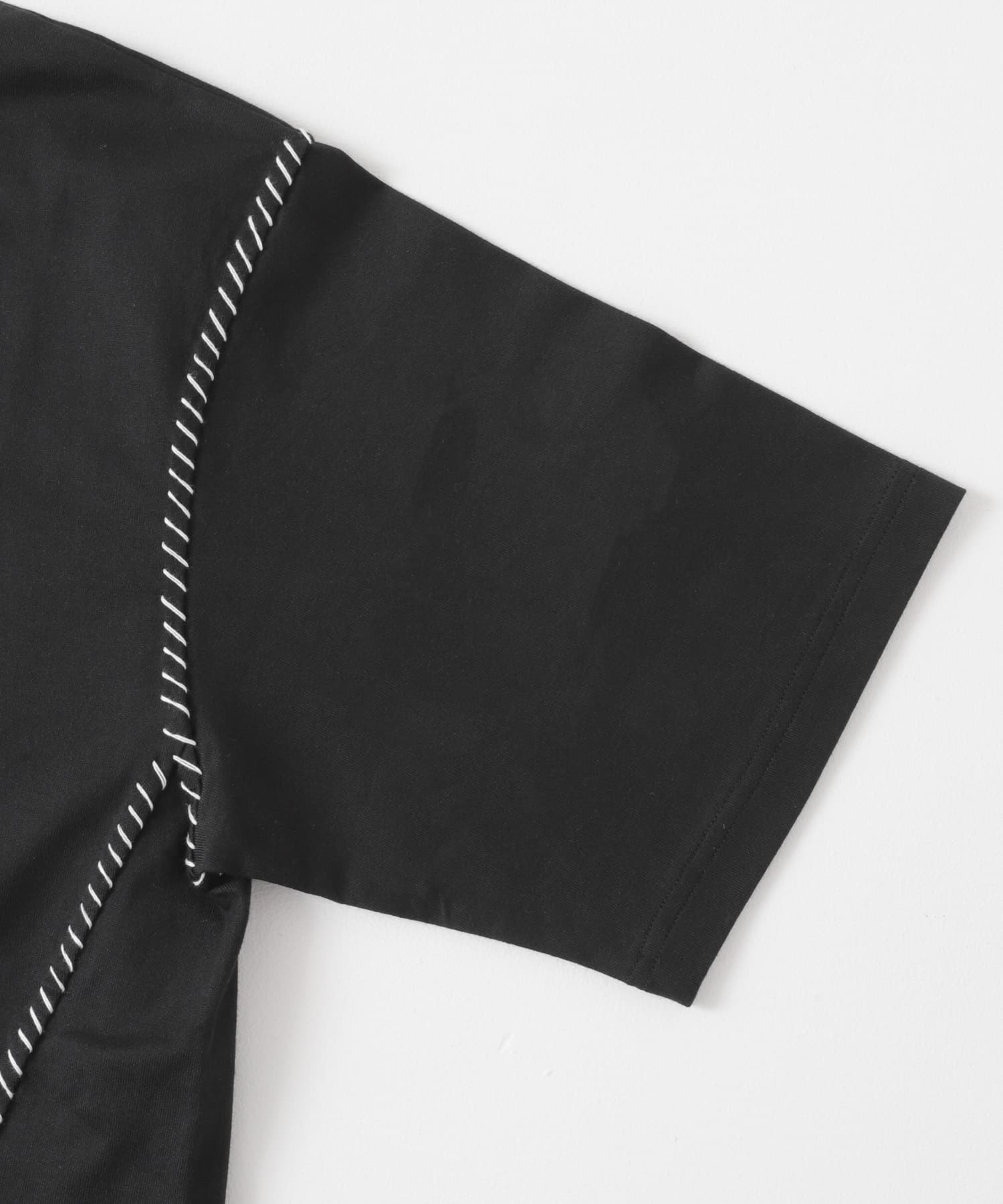 ブランケットステッチクルーネックTシャツ BLK S