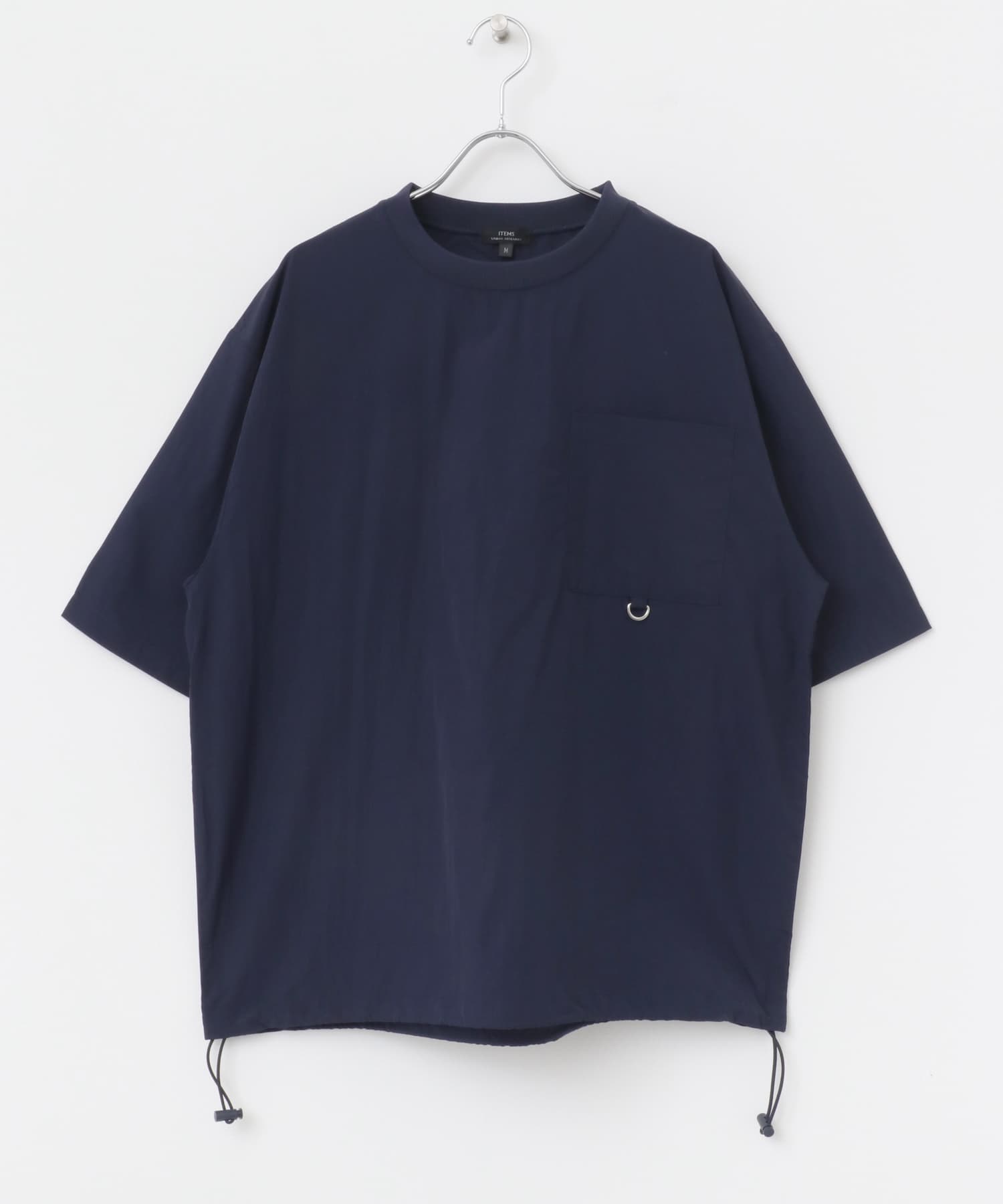 『撥水/イージーケア/接触冷感/UVカット』タスランナイロンクルーネックドロストTシャツ NVY M