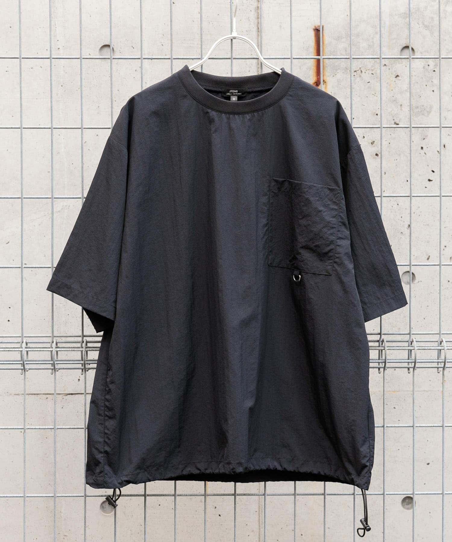 『撥水/イージーケア/接触冷感/UVカット』タスランナイロンクルーネックドロストTシャツ BLK L