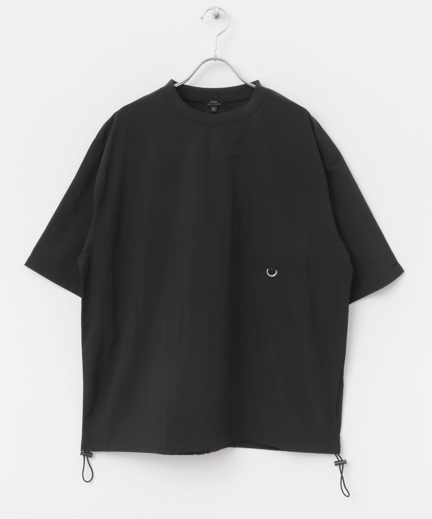 『撥水/イージーケア/接触冷感/UVカット』タスランナイロンクルーネックドロストTシャツ BLK M