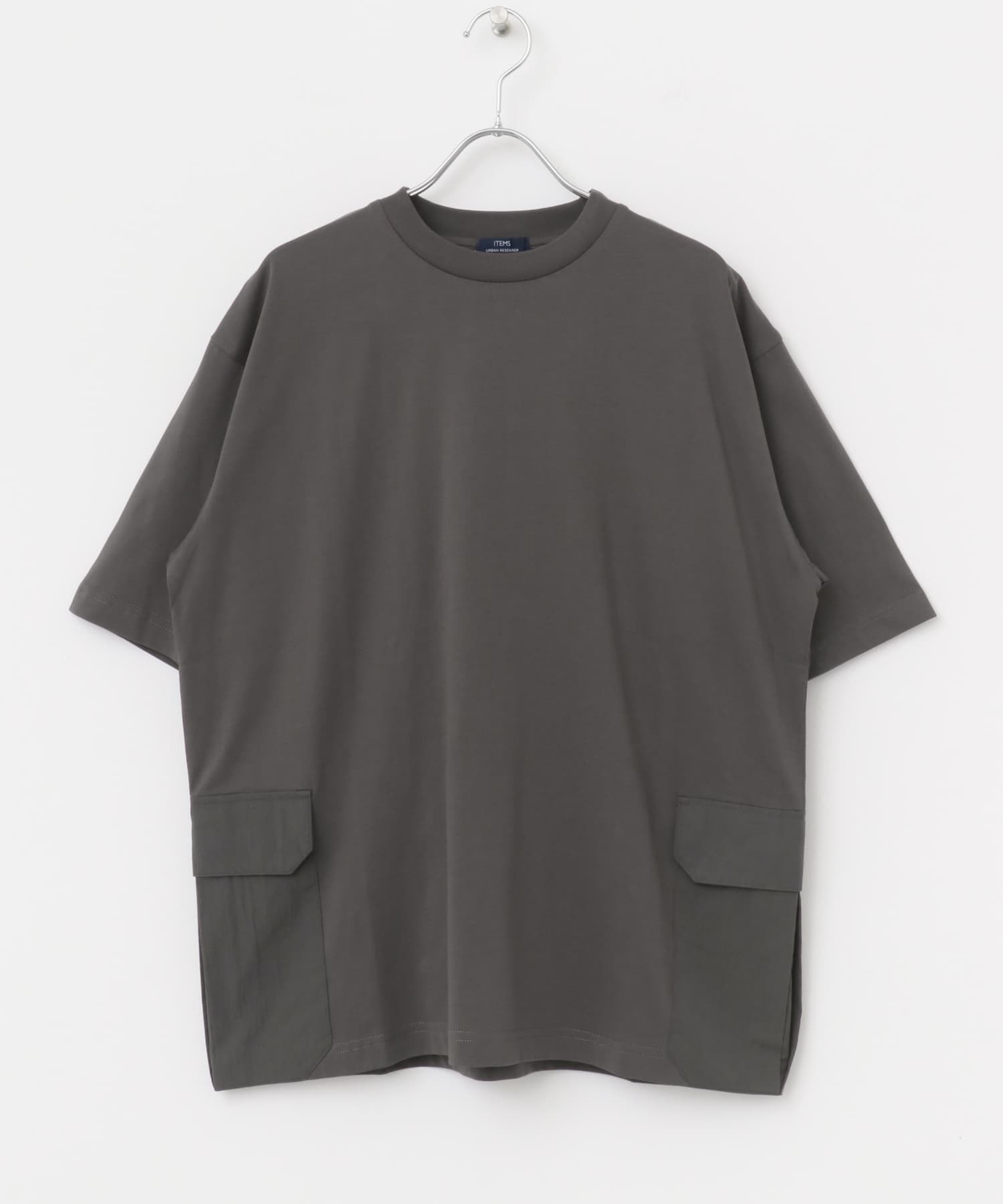 サイドポケットキリカエクルーネックTシャツ CHA M