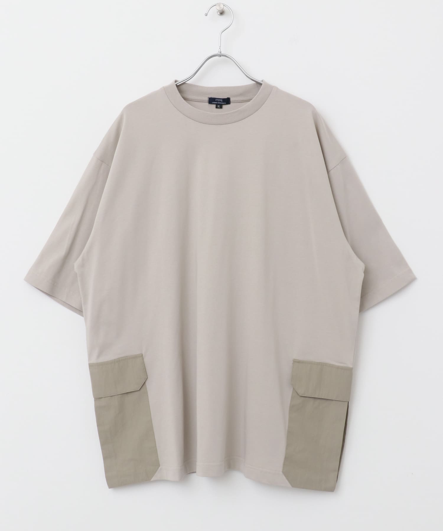 サイドポケットキリカエクルーネックTシャツ GREIGE M