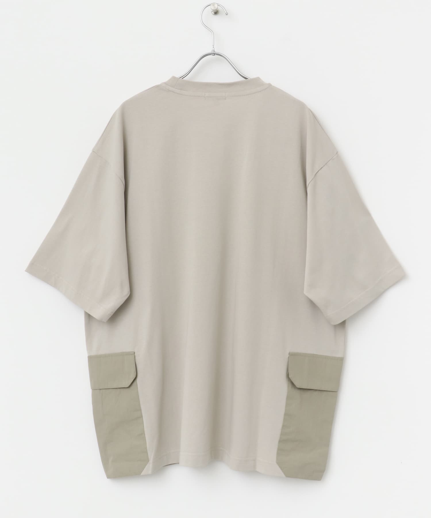サイドポケットキリカエクルーネックTシャツ GREIGE M