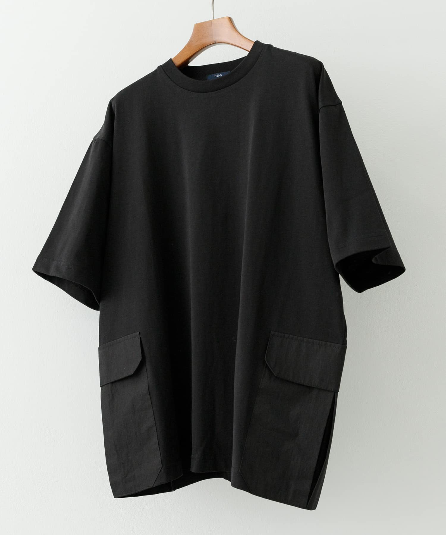 サイドポケットキリカエクルーネックTシャツ BLK M
