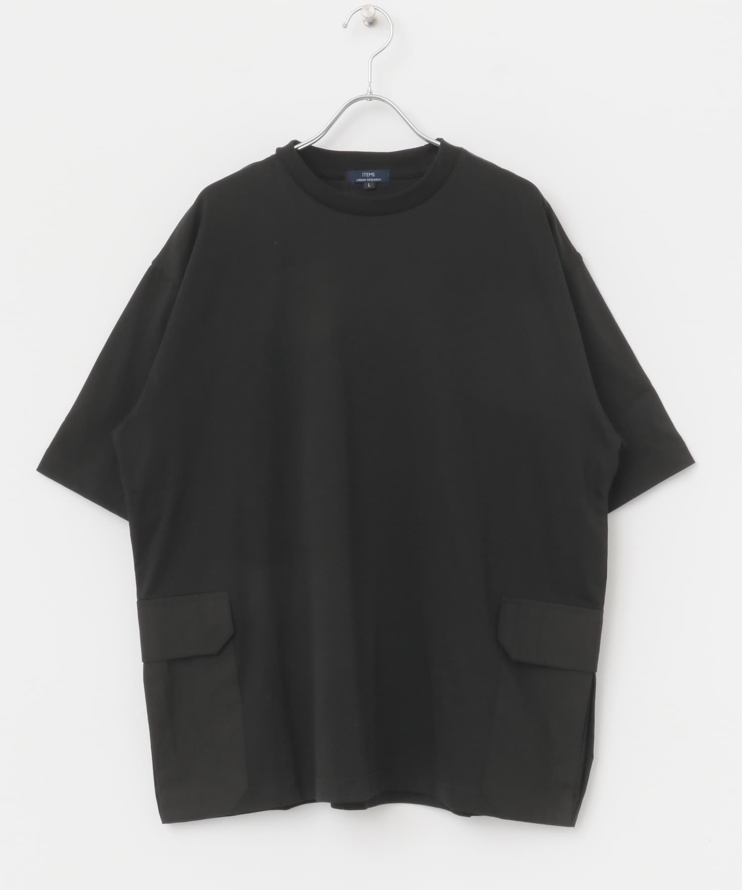 サイドポケットキリカエクルーネックTシャツ BLK M