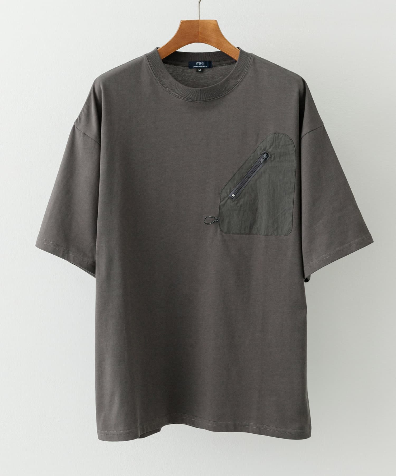 ジップポケットキリカエクルーネックTシャツ CHA M