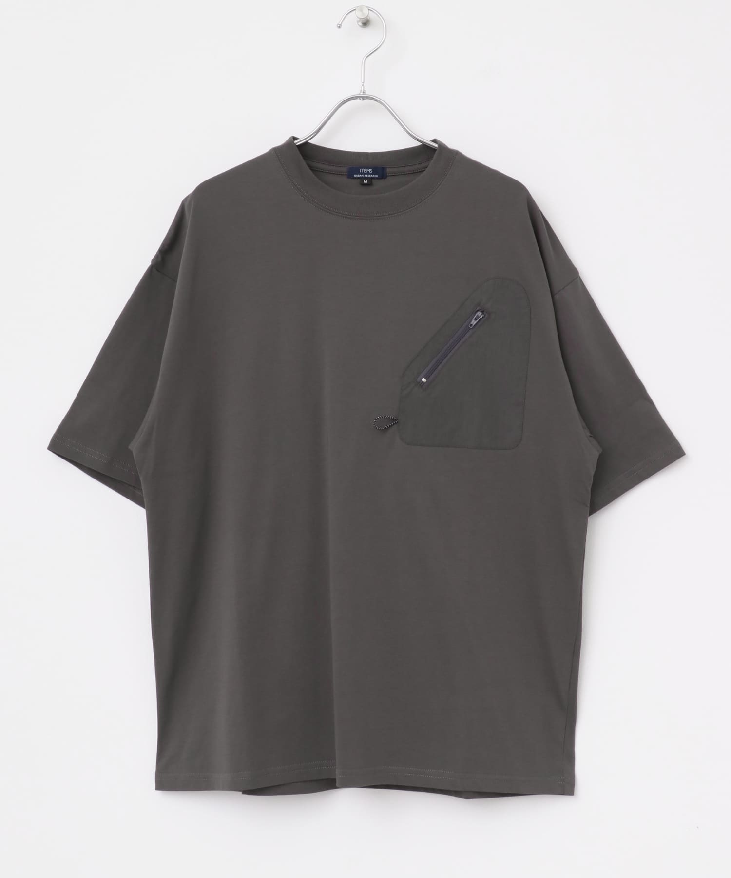 ジップポケットキリカエクルーネックTシャツ CHA M