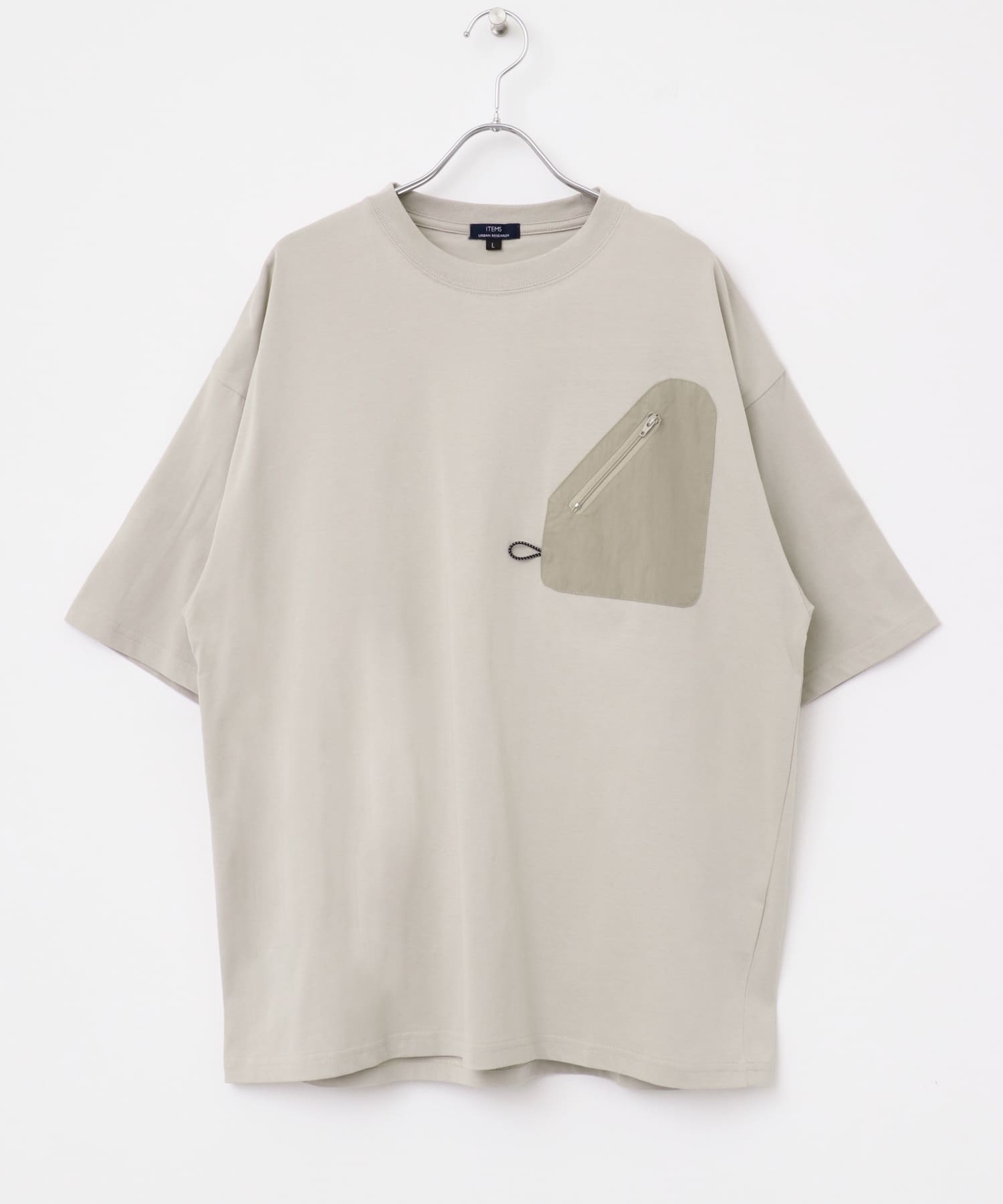 ジップポケットキリカエクルーネックTシャツ GREIGE M