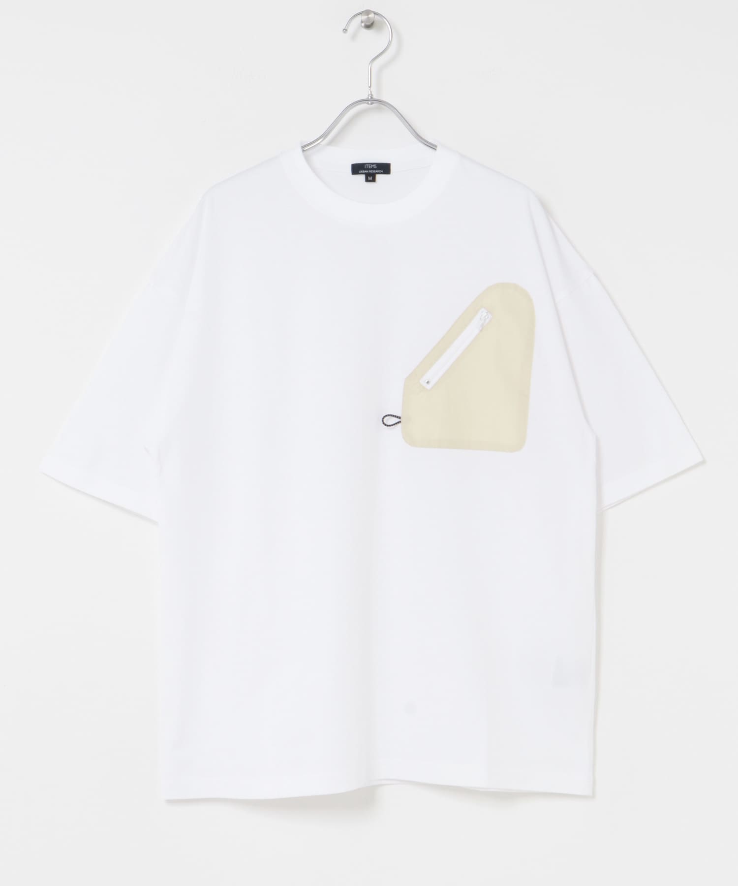 ジップポケットキリカエクルーネックTシャツ WHT M