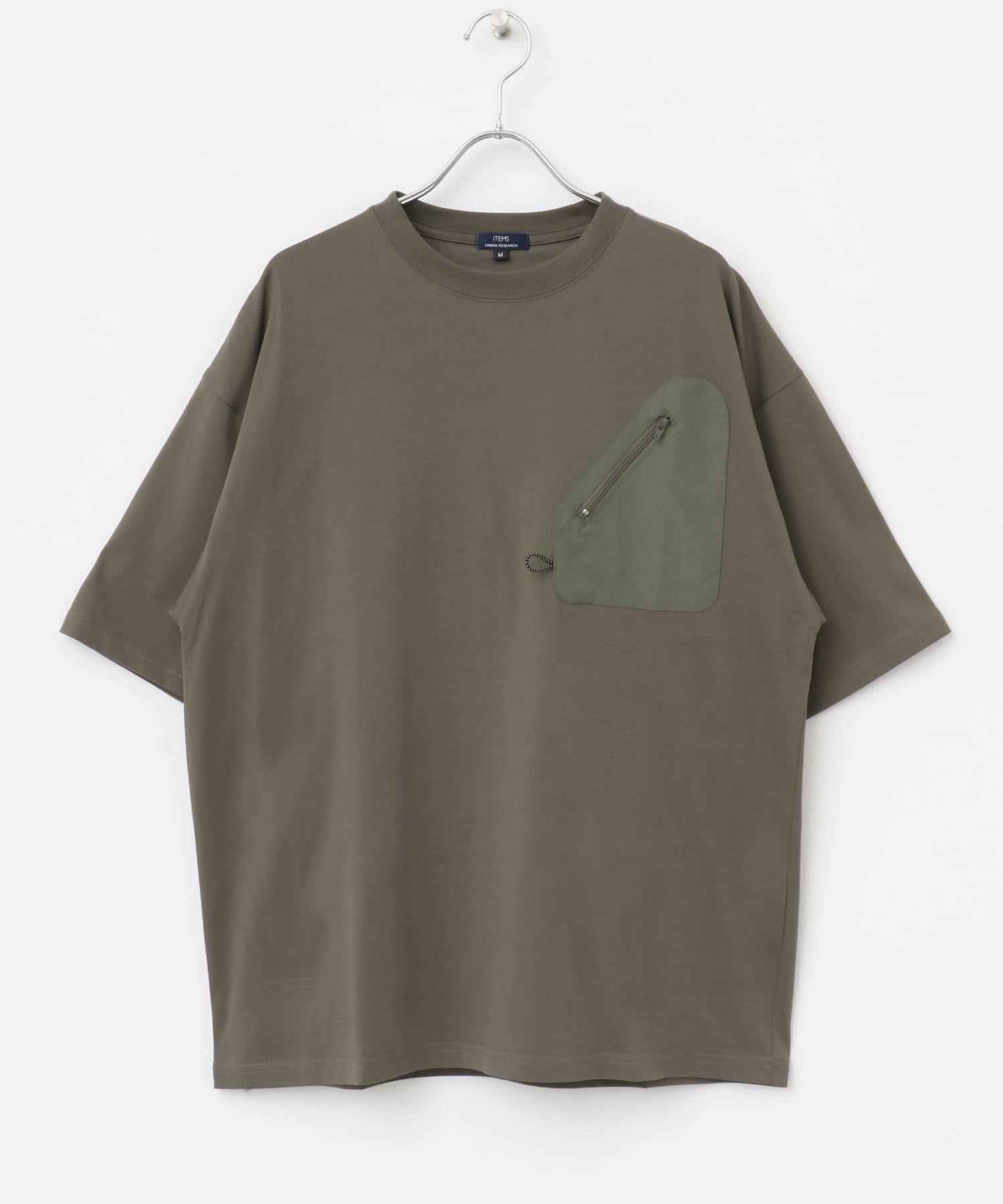 ジップポケットキリカエクルーネックTシャツ KHK M