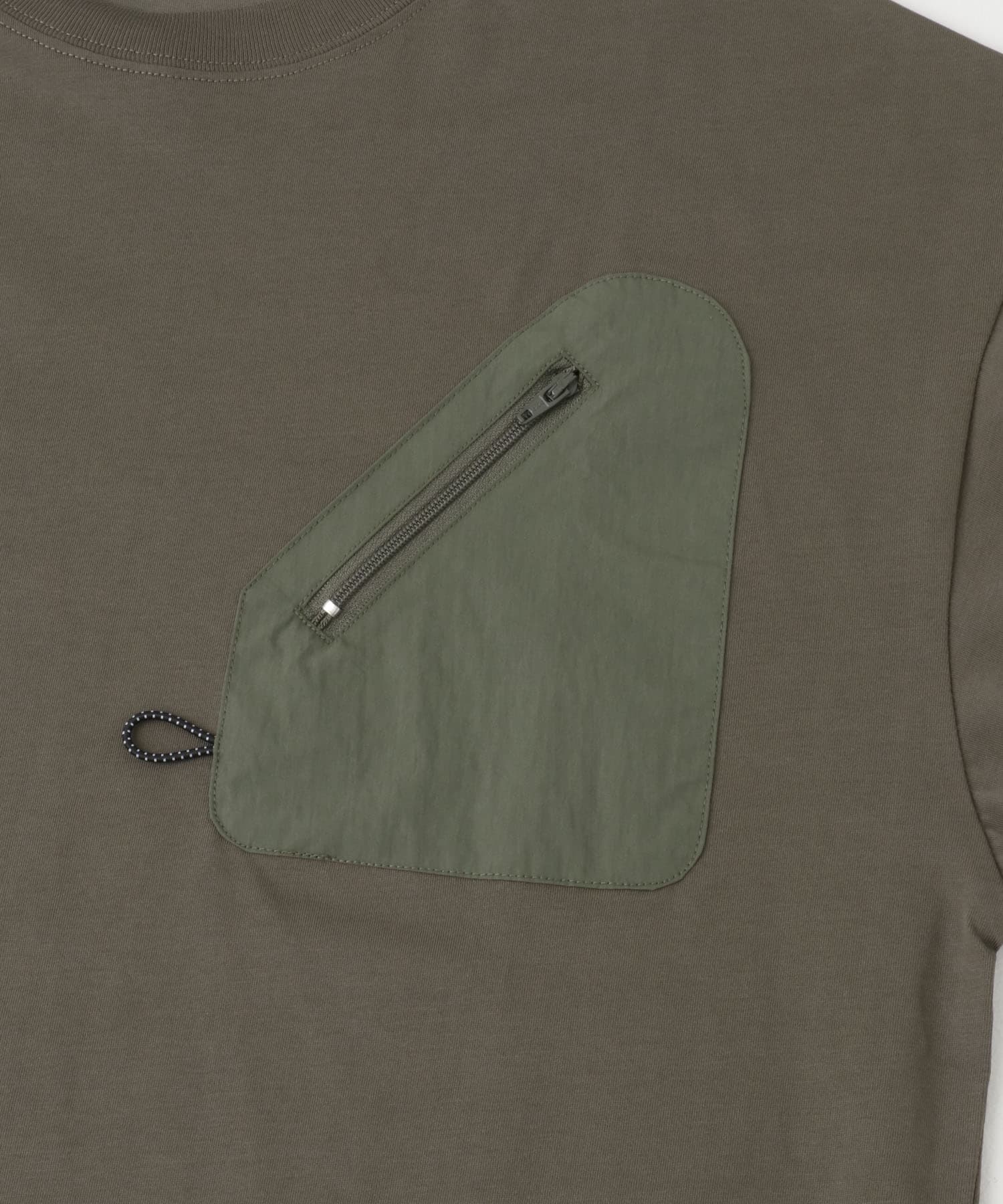 ジップポケットキリカエクルーネックTシャツ KHK M