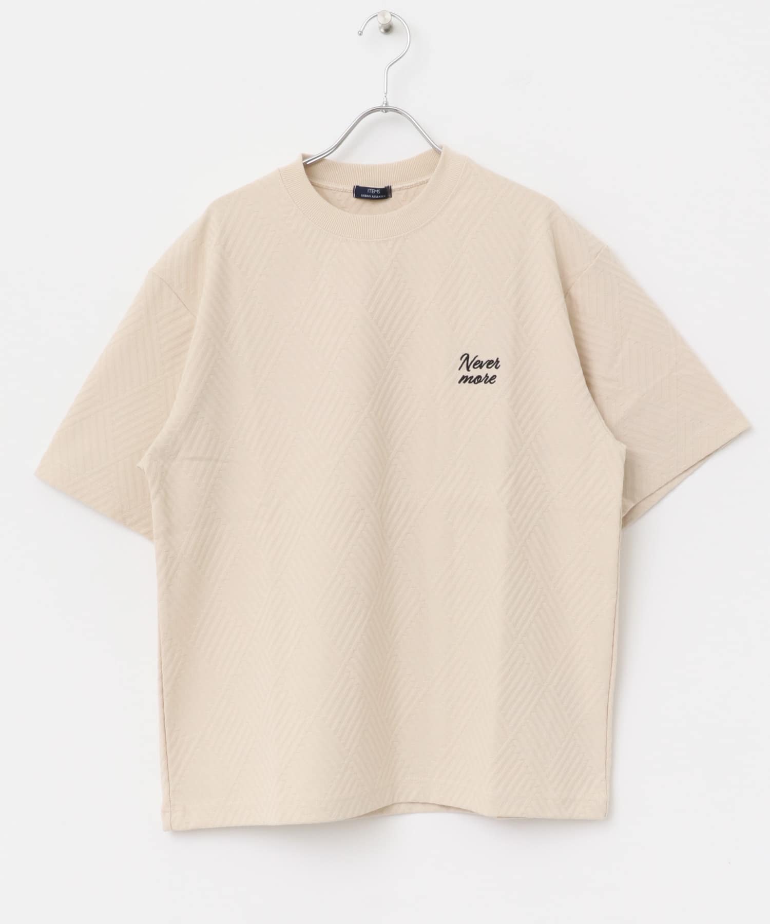 ワンポイント刺繍ヘリンボンジャカードTシャツ BEG M