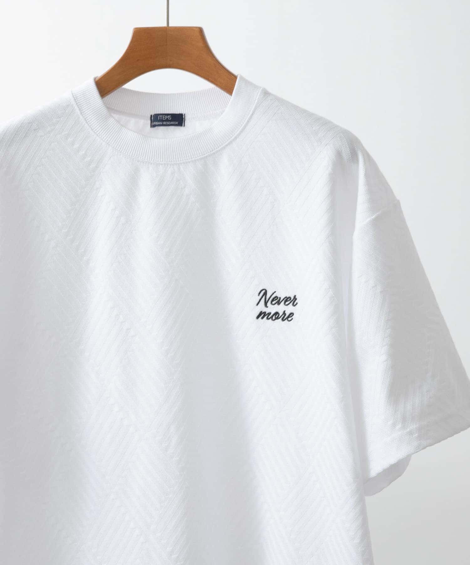 ワンポイント刺繍ヘリンボンジャカードTシャツ(M WHT): トップス