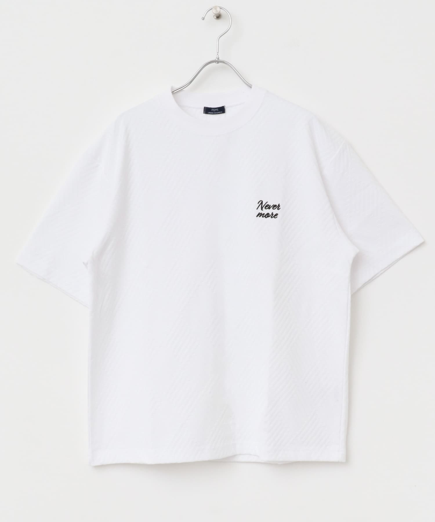 ワンポイント刺繍ヘリンボンジャカードTシャツ WHT M